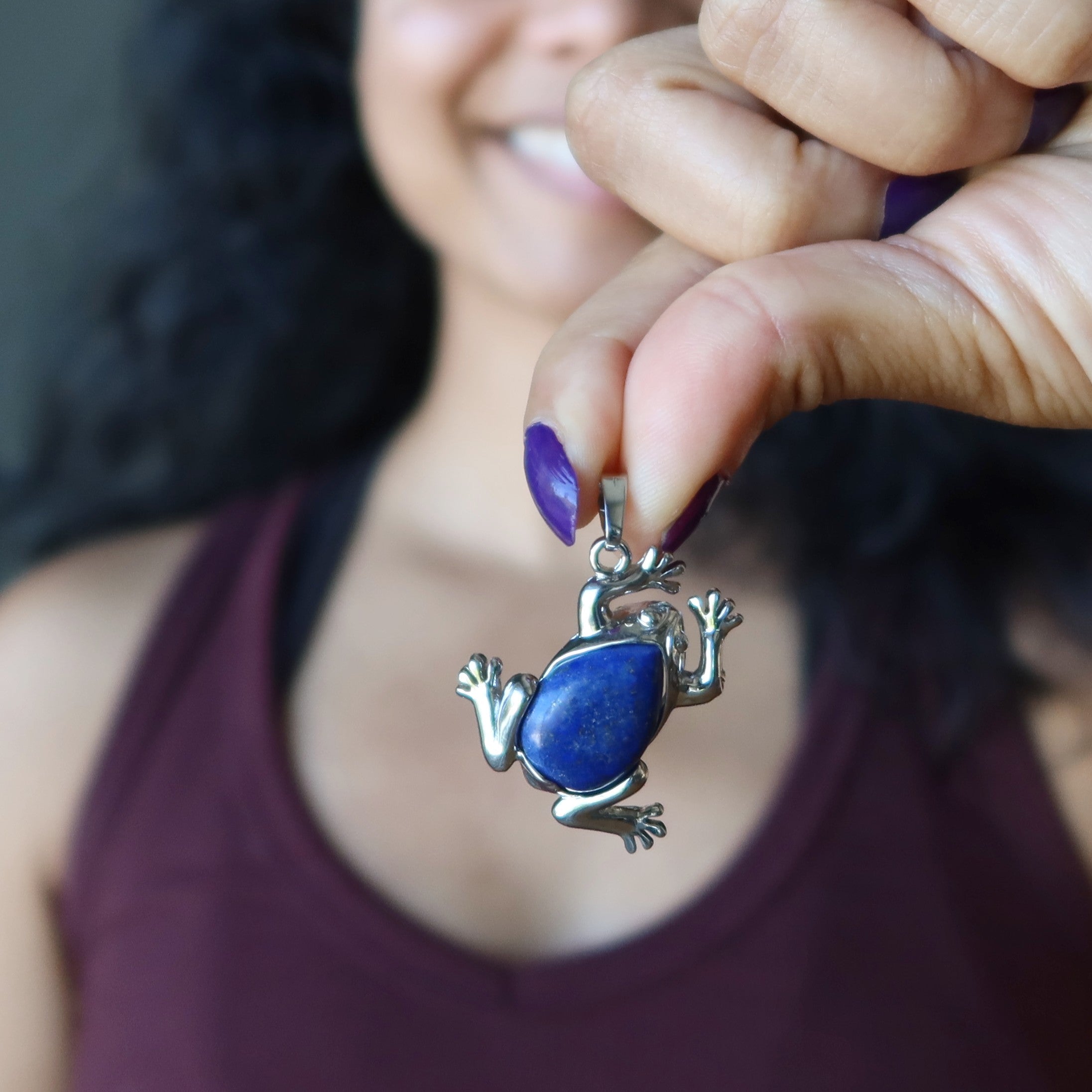 Lapis Lazuli Pendant Leap Frog Blue Gemstone Animal Spirit Design