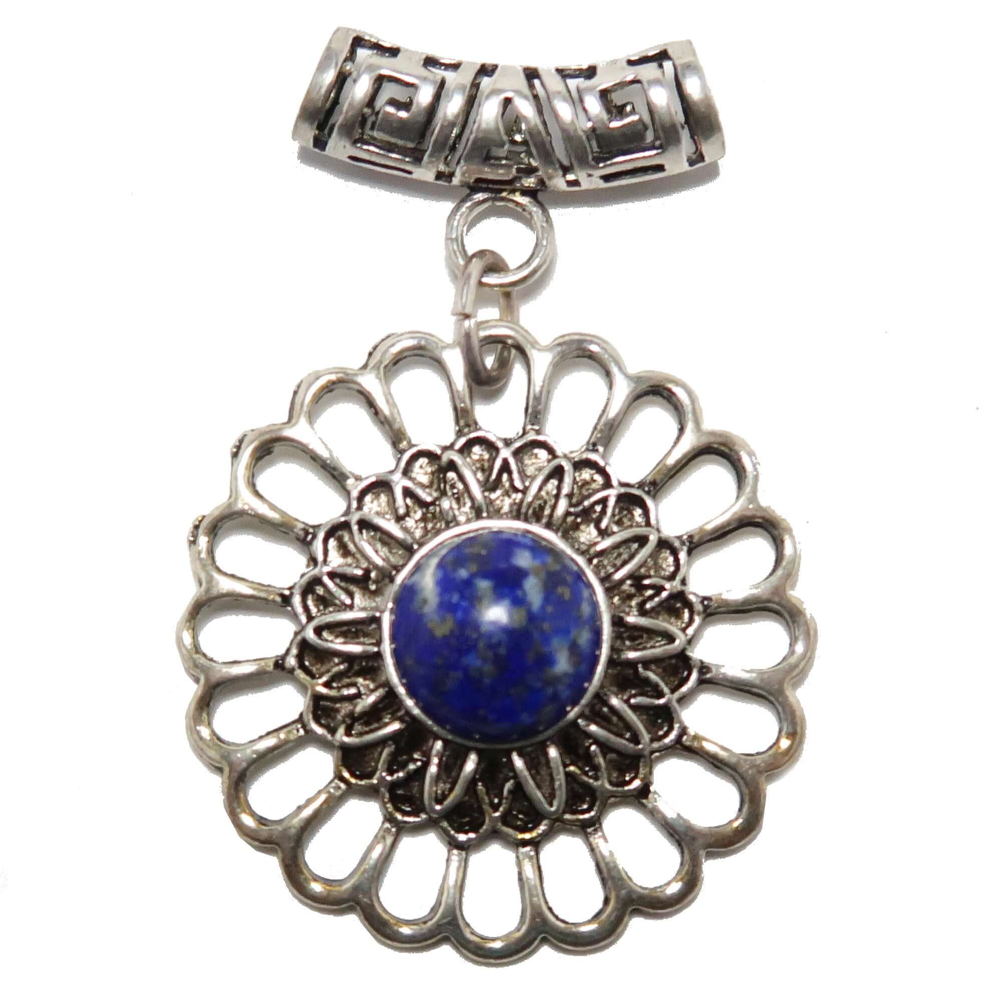 Lapis Lazuli Pendant Blue Flower Third Eye Chakra Bloom Gemstone Silver