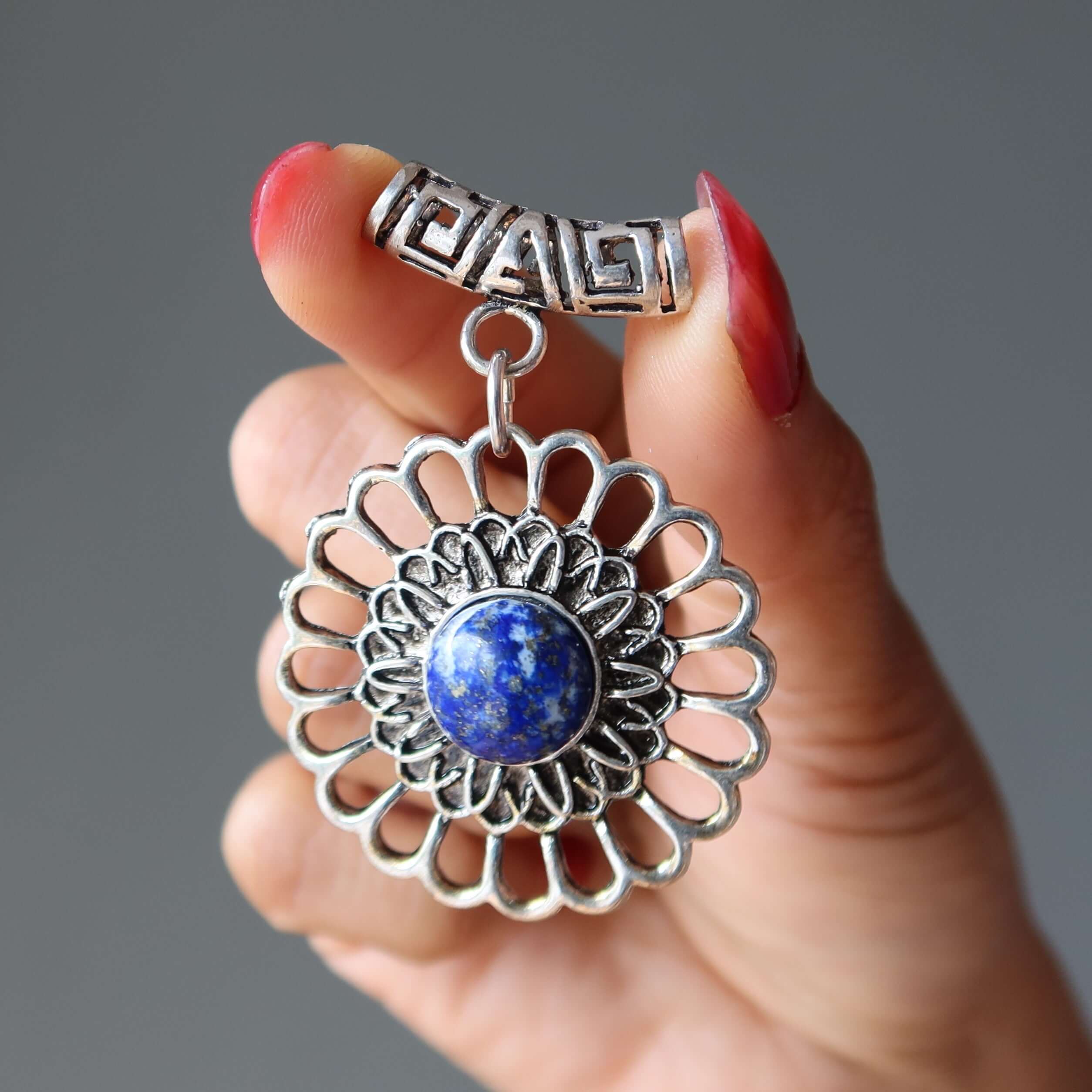 Lapis Lazuli Pendant Blue Flower Third Eye Chakra Bloom Gemstone Silver