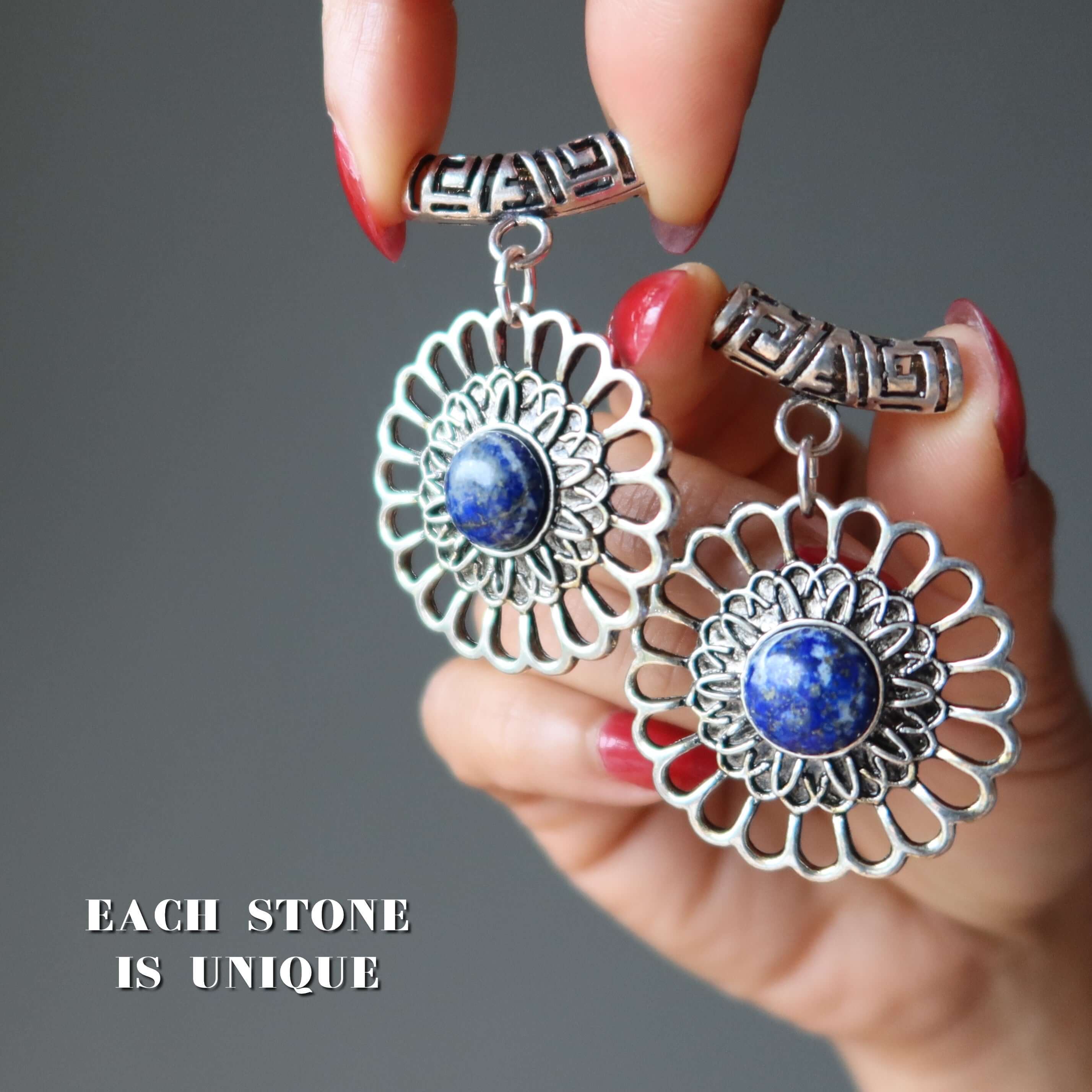 Lapis Lazuli Pendant Blue Flower Third Eye Chakra Bloom Gemstone Silver