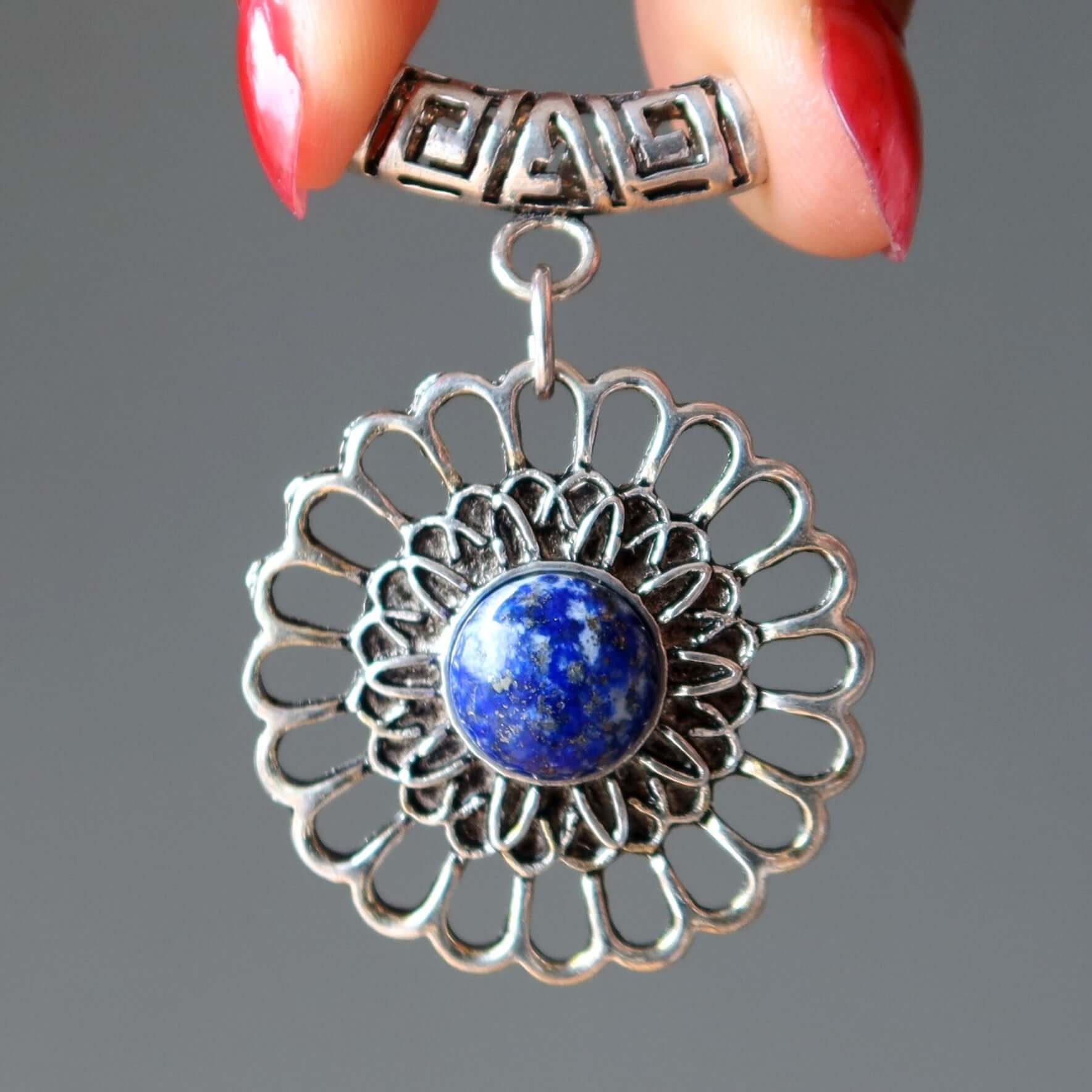 Lapis Lazuli Pendant Blue Flower Third Eye Chakra Bloom Gemstone Silver