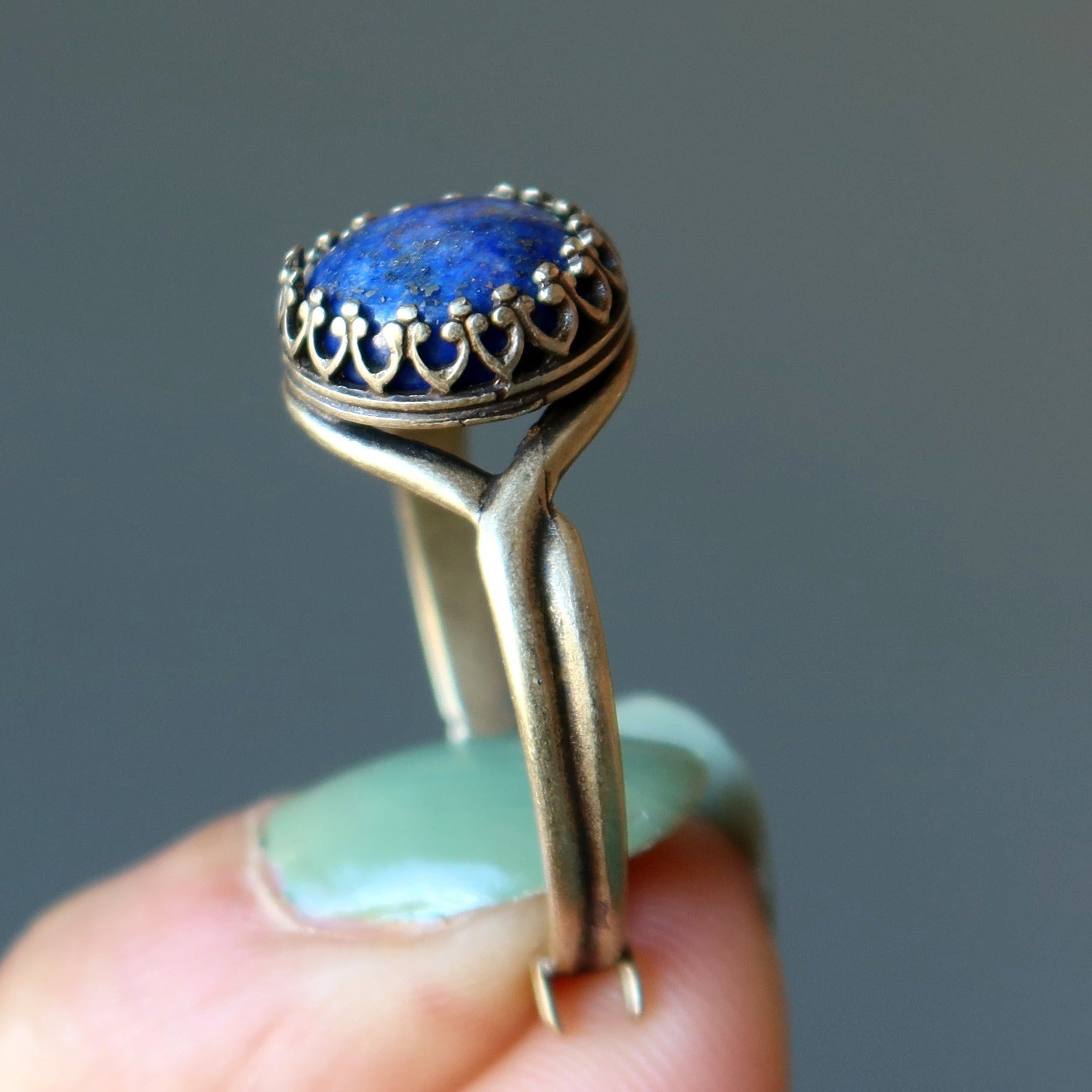 Lapis Ring Dreamer Gem Antiqued Brass Adjustable
