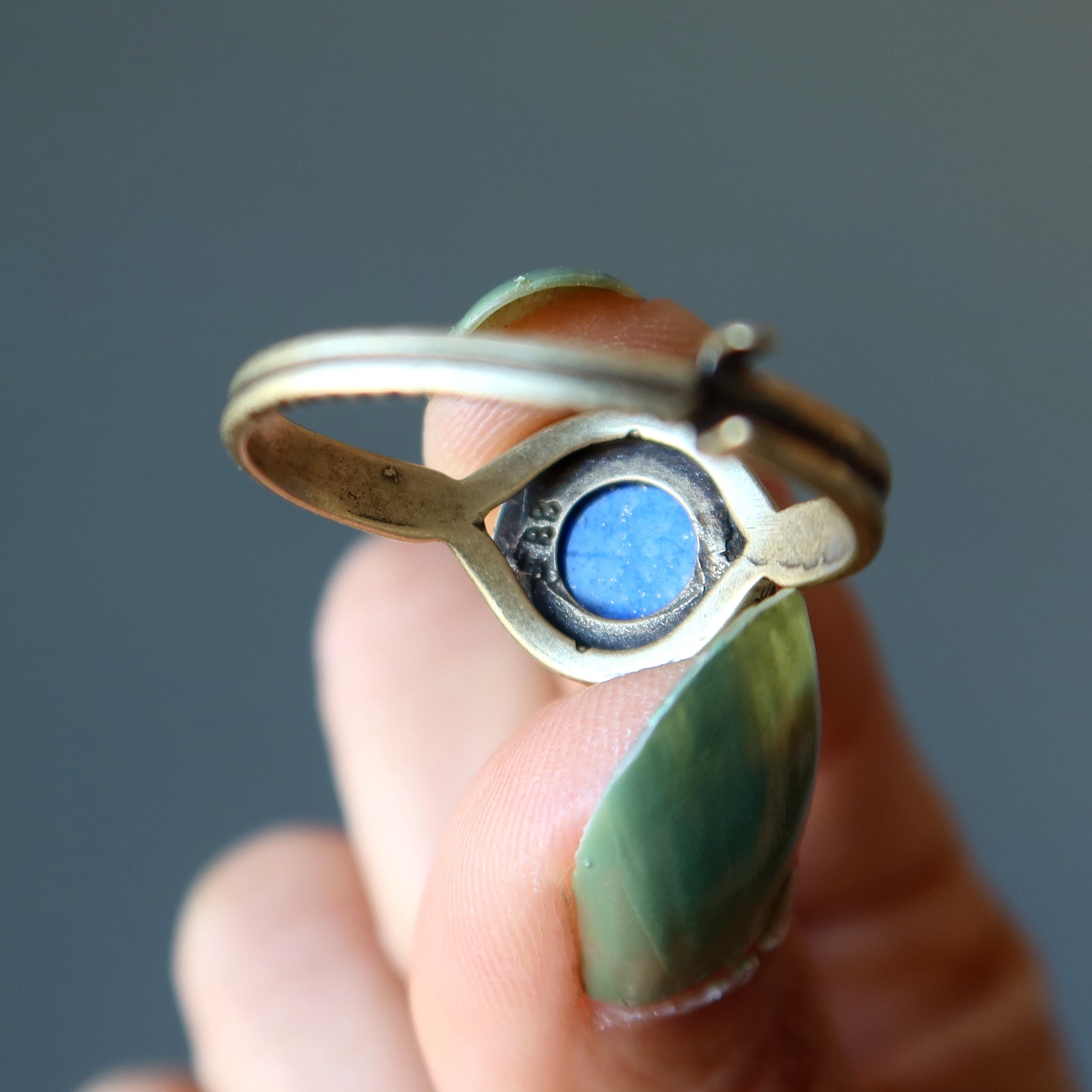 Lapis Ring Dreamer Gem Antiqued Brass Adjustable