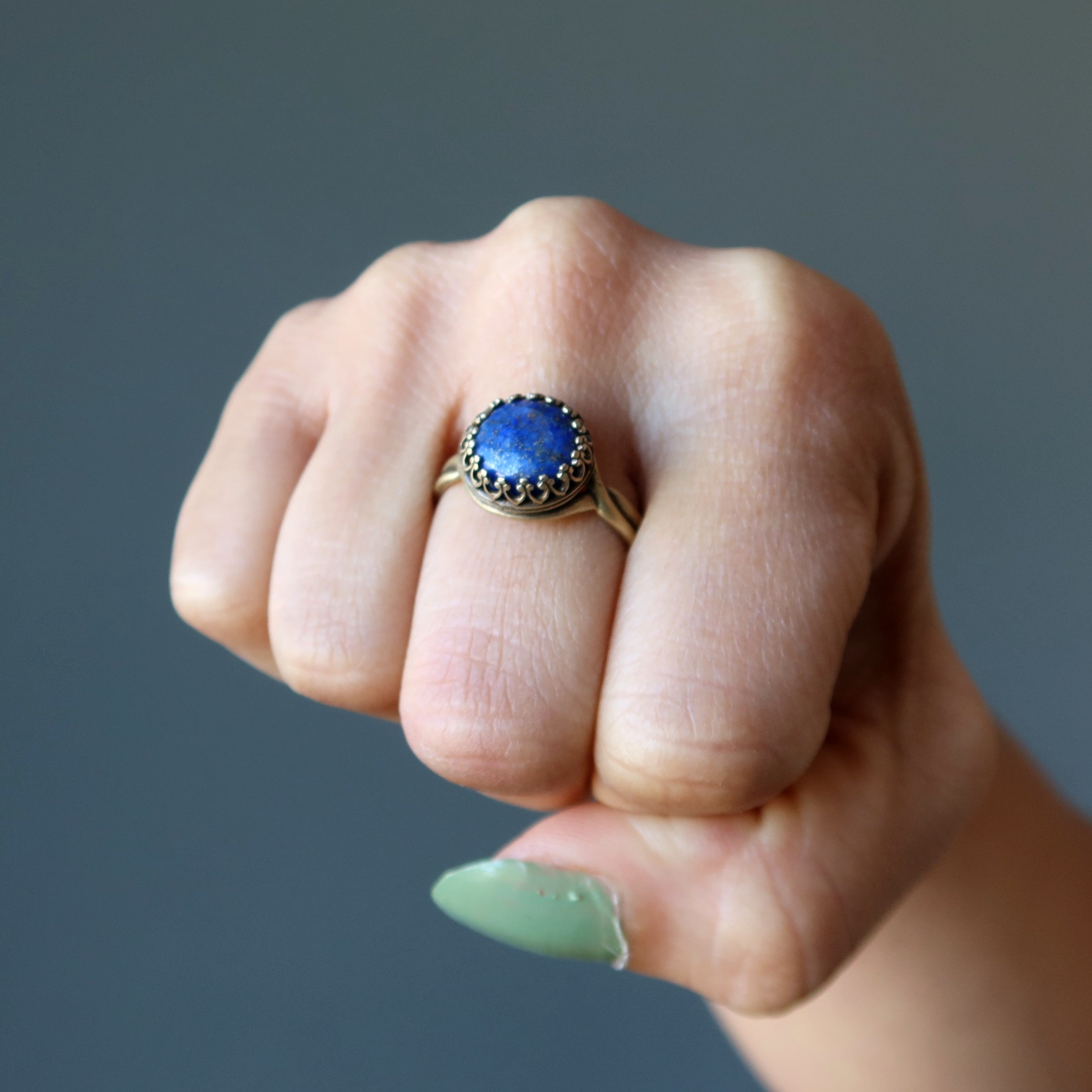 Lapis Ring Dreamer Gem Antiqued Brass Adjustable