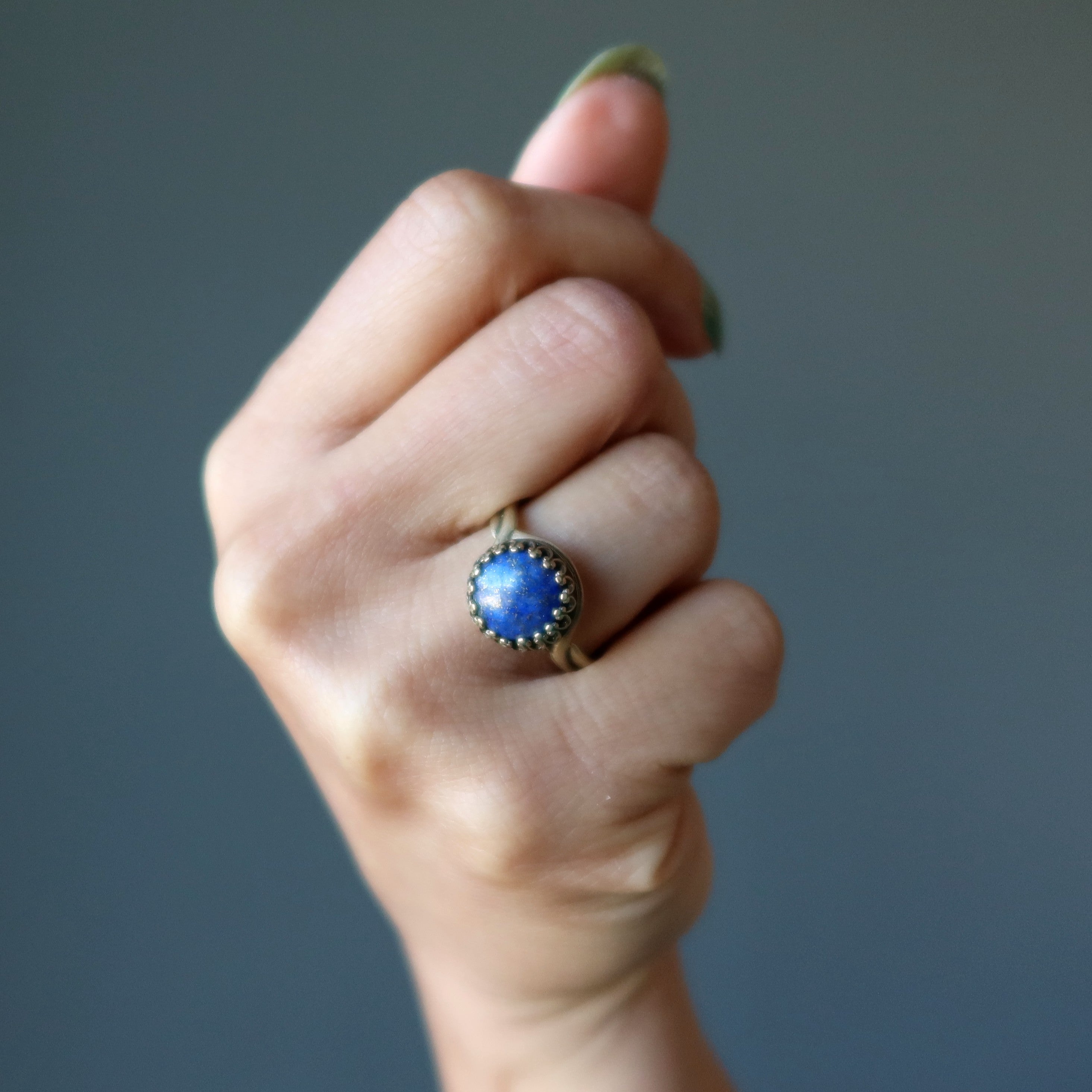 Lapis Ring Dreamer Gem Antiqued Brass Adjustable