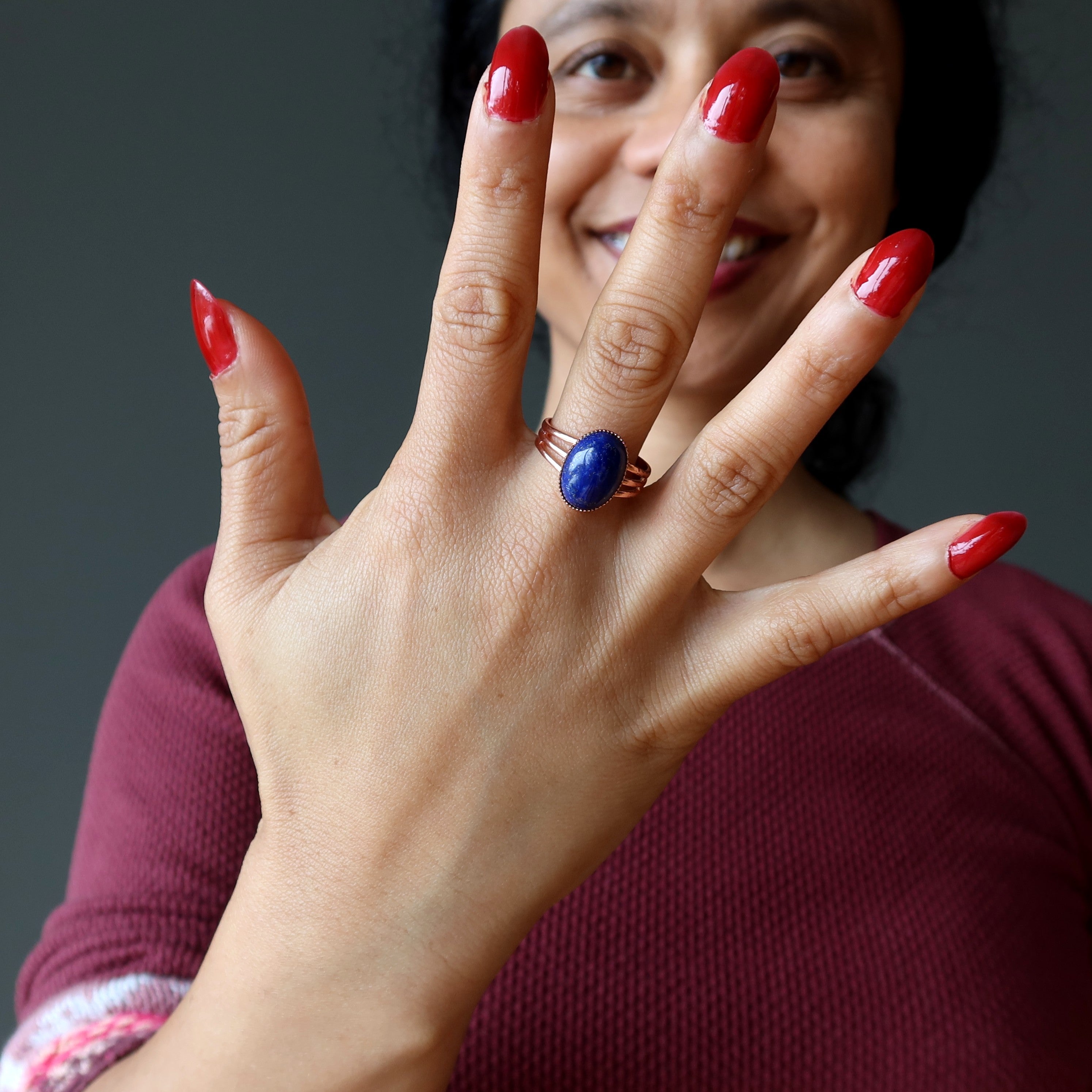 Lapislazuli-Ring „Sternenklarer Himmel“, Kupfer, verstellbar