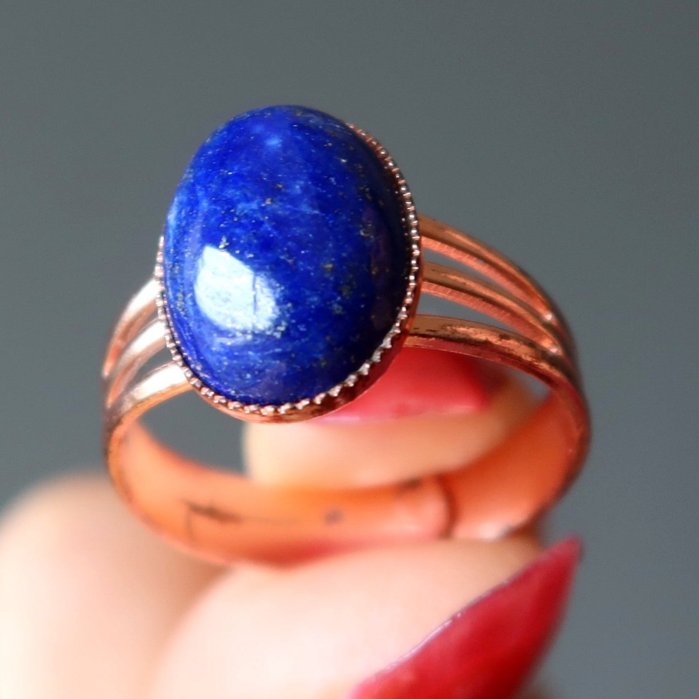 Lapislazuli-Ring „Sternenklarer Himmel“, Kupfer, verstellbar