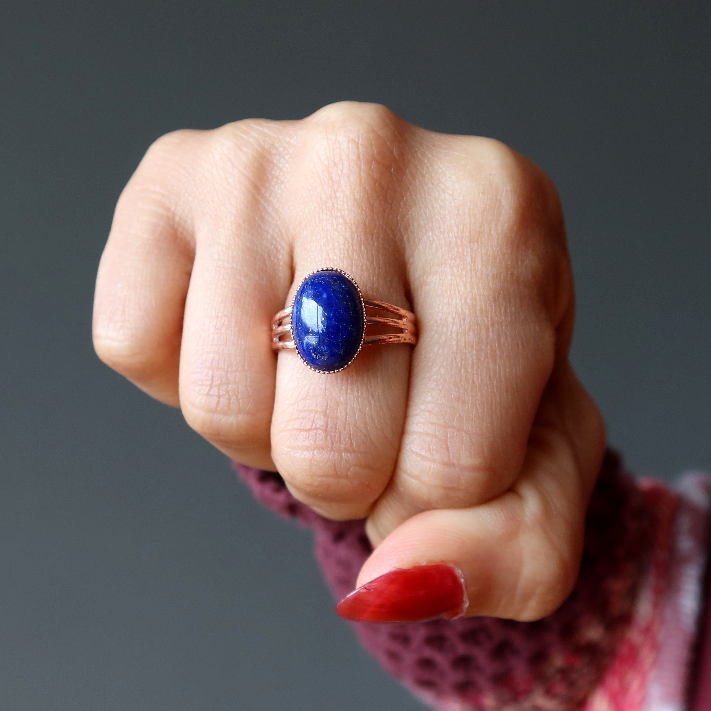 Lapislazuli-Ring „Sternenklarer Himmel“, Kupfer, verstellbar
