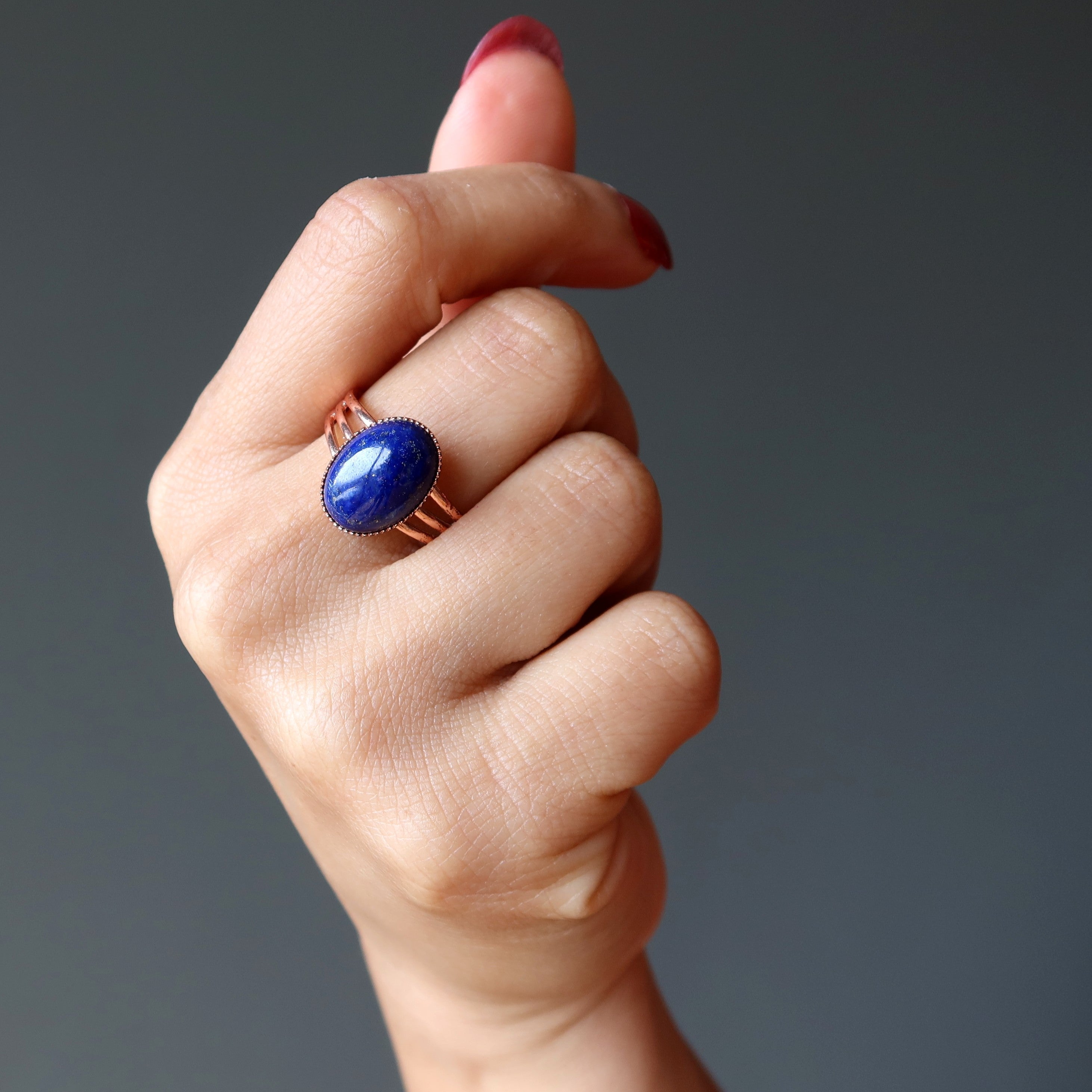 Lapislazuli-Ring „Sternenklarer Himmel“, Kupfer, verstellbar