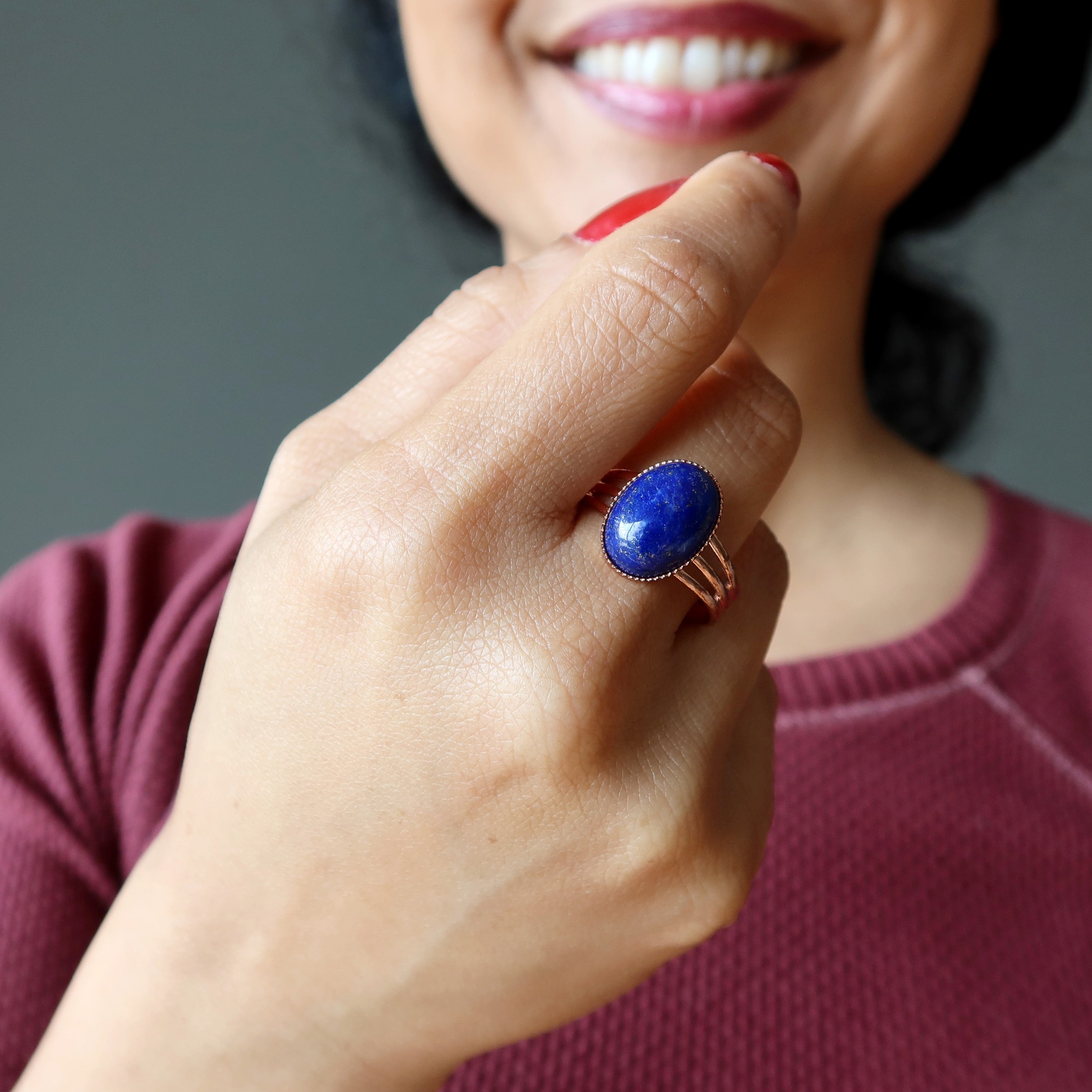 Lapislazuli-Ring „Sternenklarer Himmel“, Kupfer, verstellbar