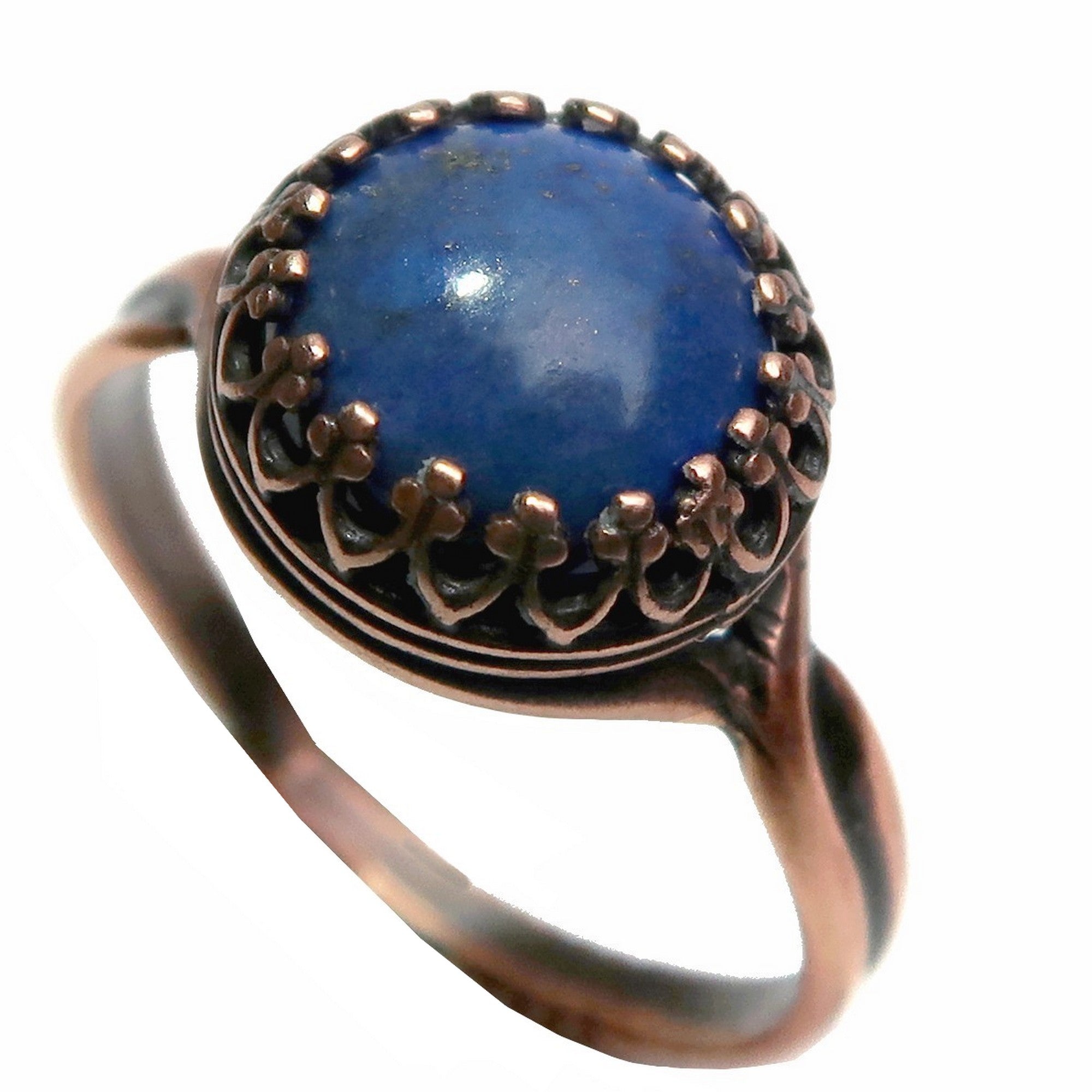 Lapislazuli-Ring, rund, blaue Edelstein, antikisiertes Kupfer, verstellbar