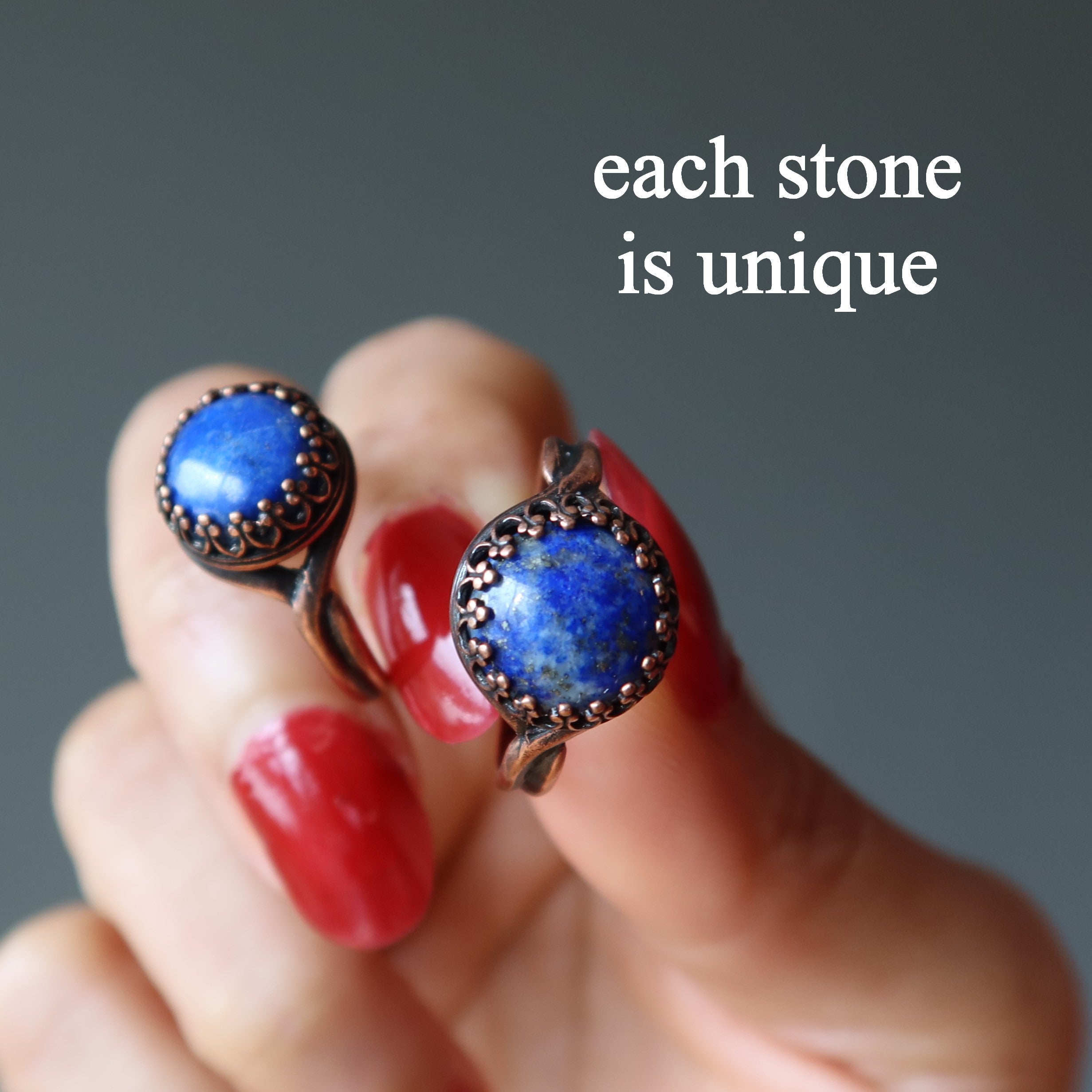 Lapislazuli-Ring, rund, blaue Edelstein, antikisiertes Kupfer, verstellbar
