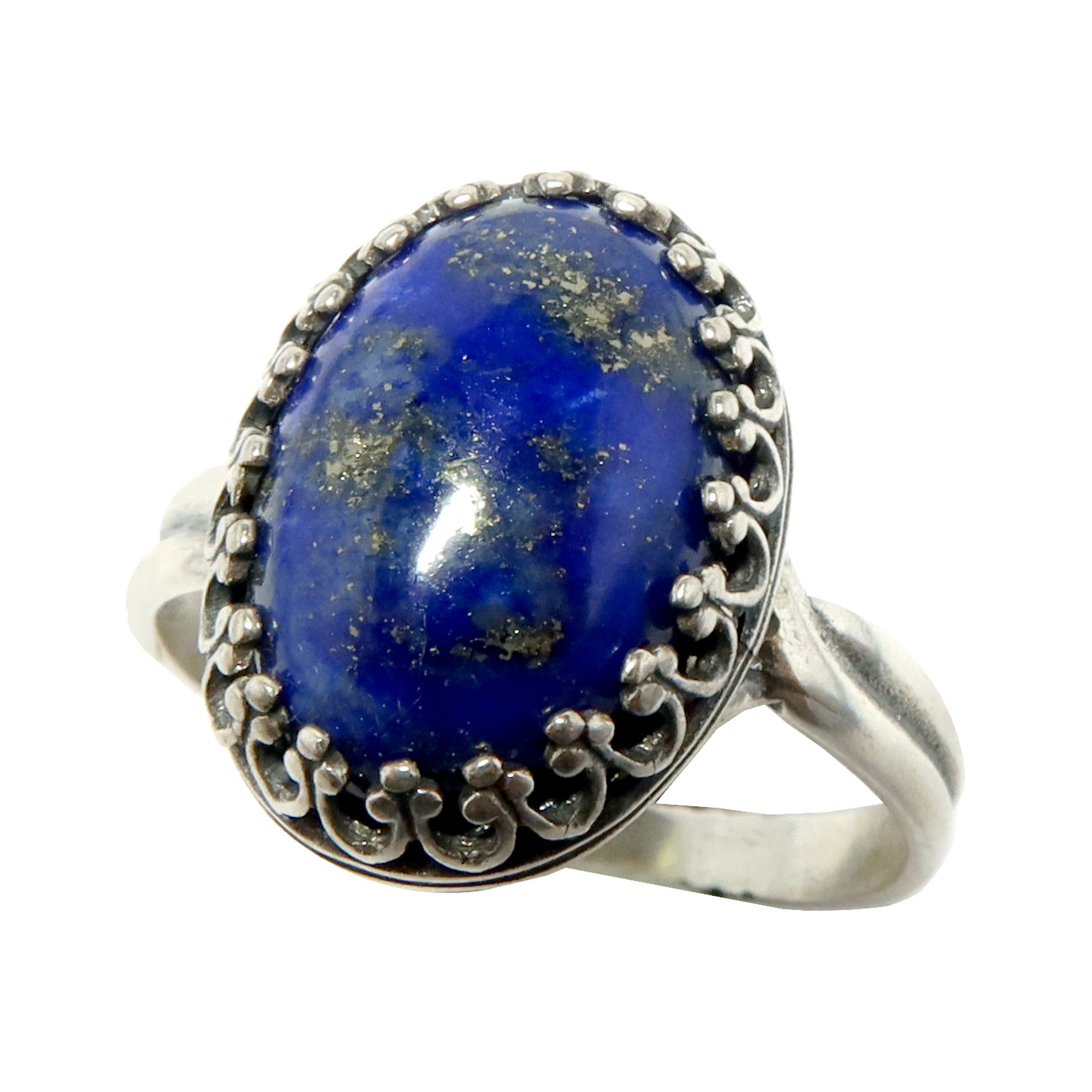 Lapis Lazuli Ring Royal Blue Oval Gemstone in Sterling Silver Adjustable