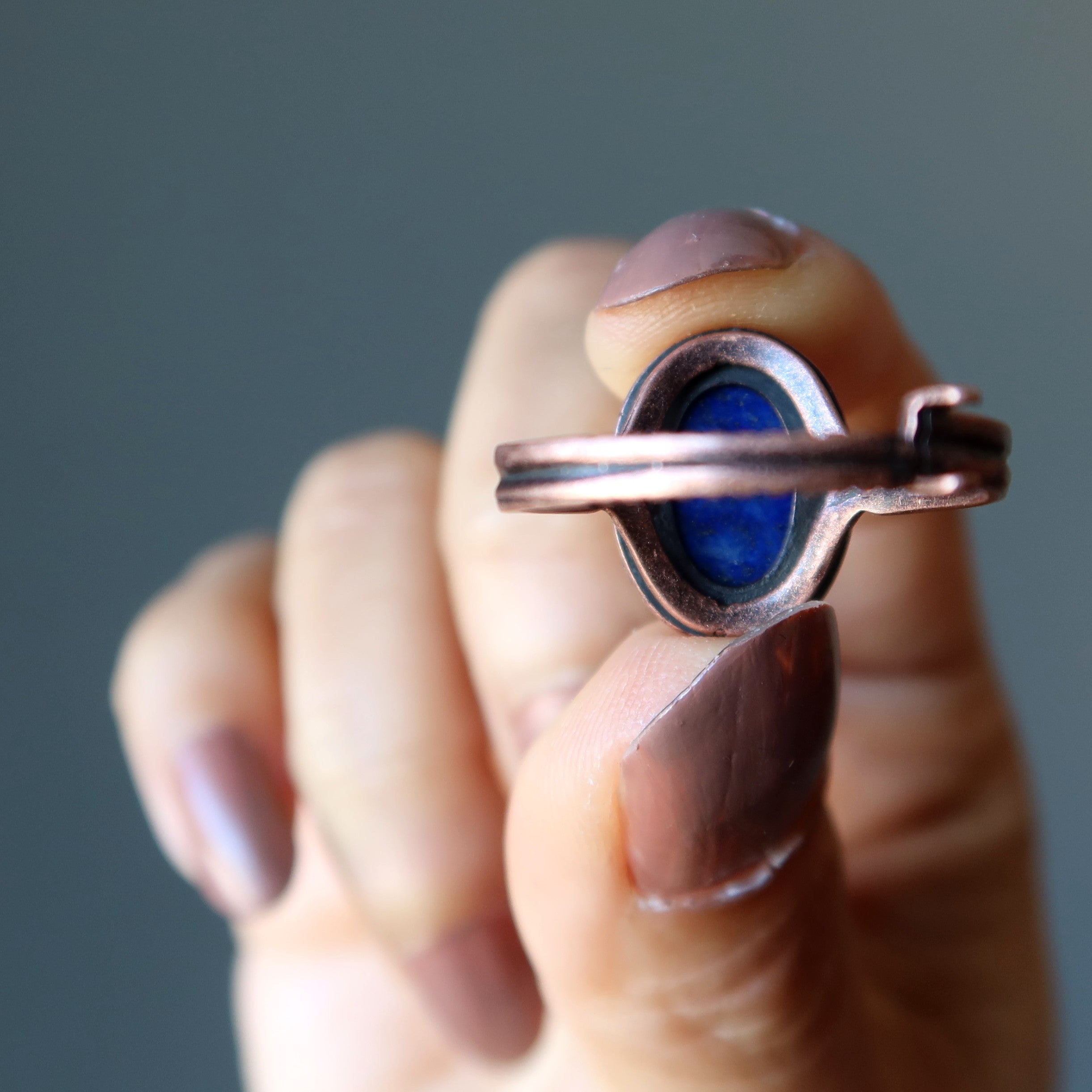 Lapislazuli-Ring, oval, Antik-Kupfer