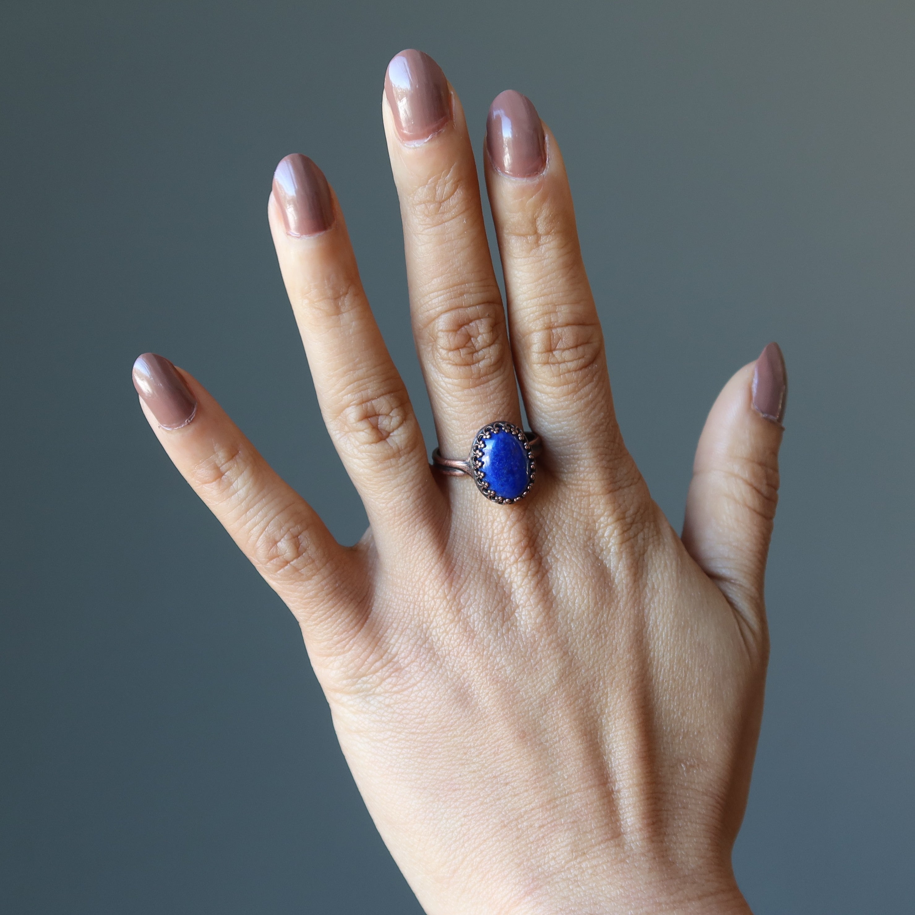 Lapislazuli-Ring, oval, Antik-Kupfer