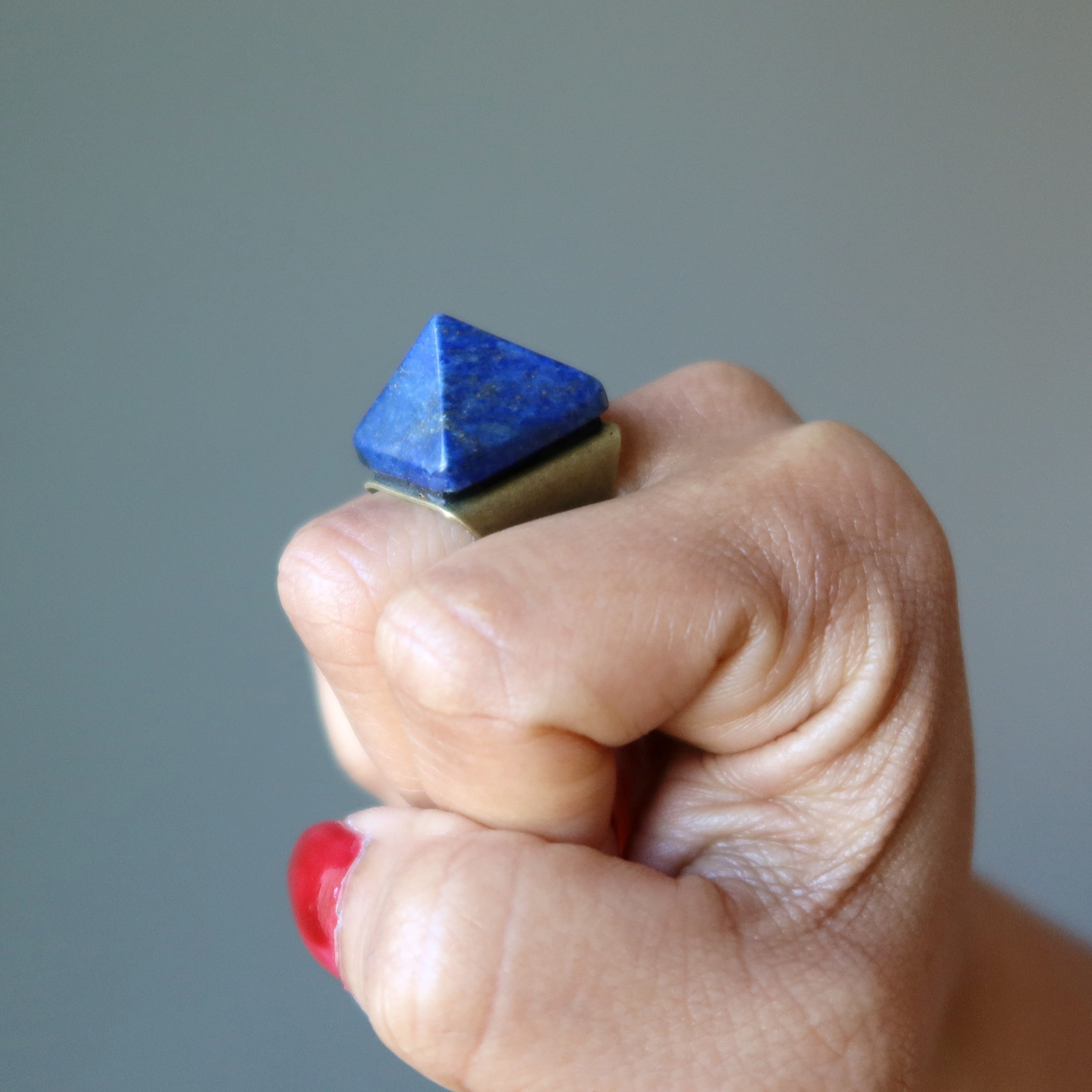Lapis Lazuli Ring Blue Pharaoh Pyramid Gem Bronze Adjustable