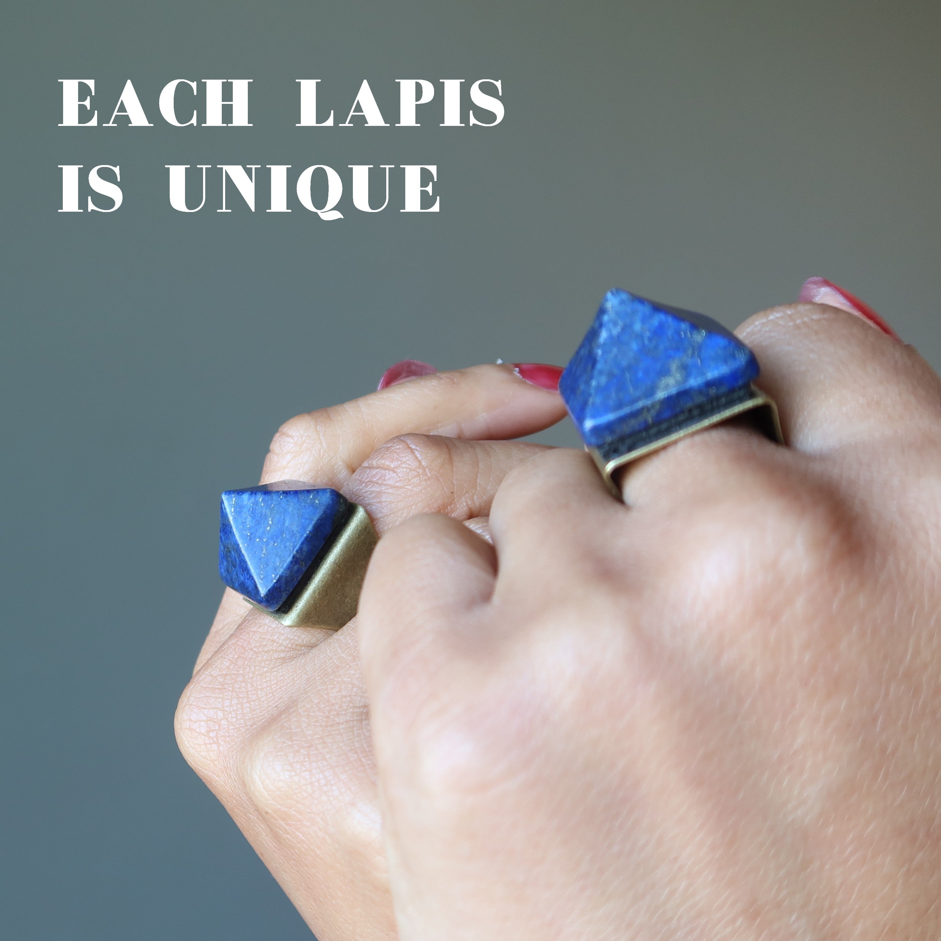 Lapis Lazuli Ring Blue Pharaoh Pyramid Gem Bronze Adjustable