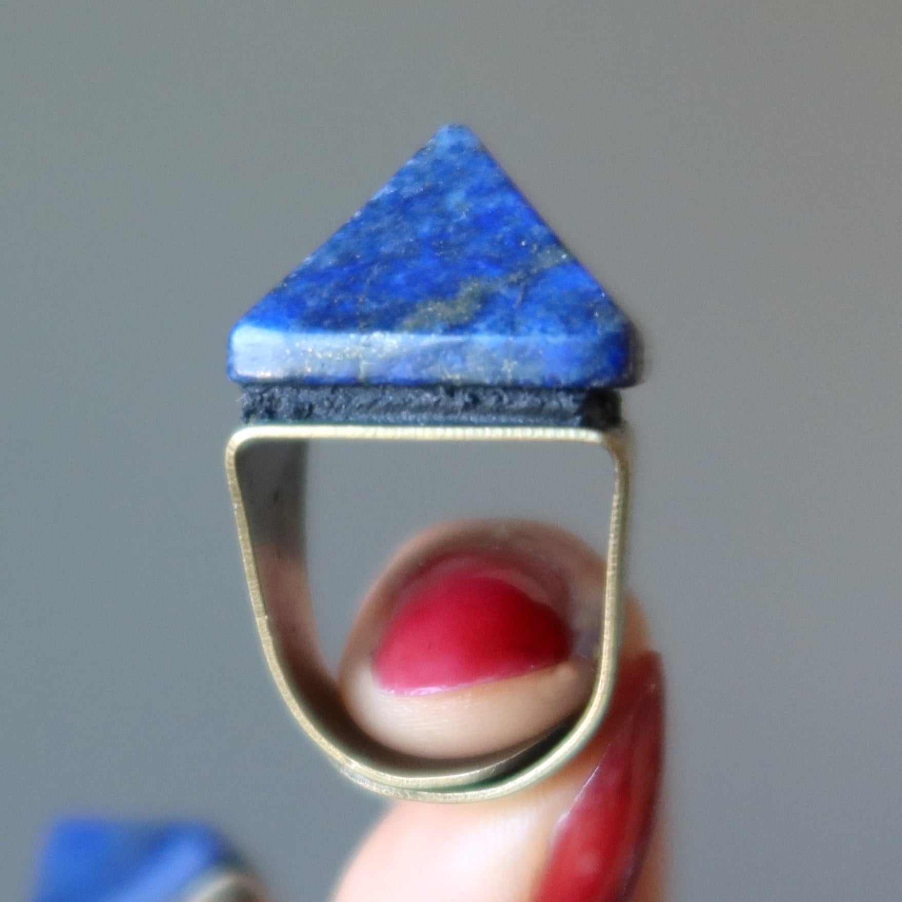 Lapis Lazuli Ring Blue Pharaoh Pyramid Gem Bronze Adjustable