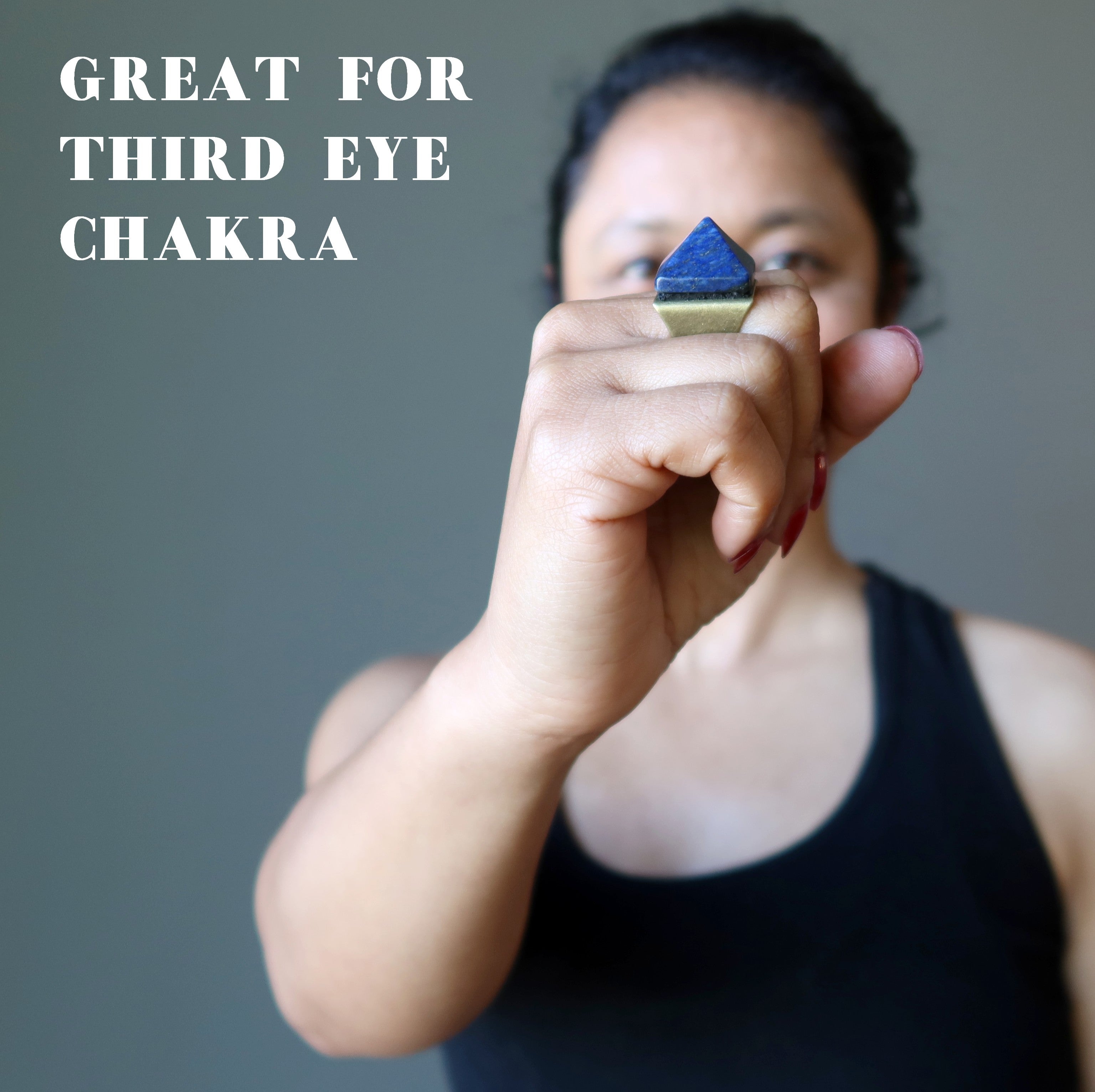 Lapis Lazuli Ring Blue Pharaoh Pyramid Gem Bronze Adjustable
