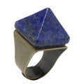Lapis Lazuli Ring Blue Pharaoh Pyramid Gem Bronze Adjustable