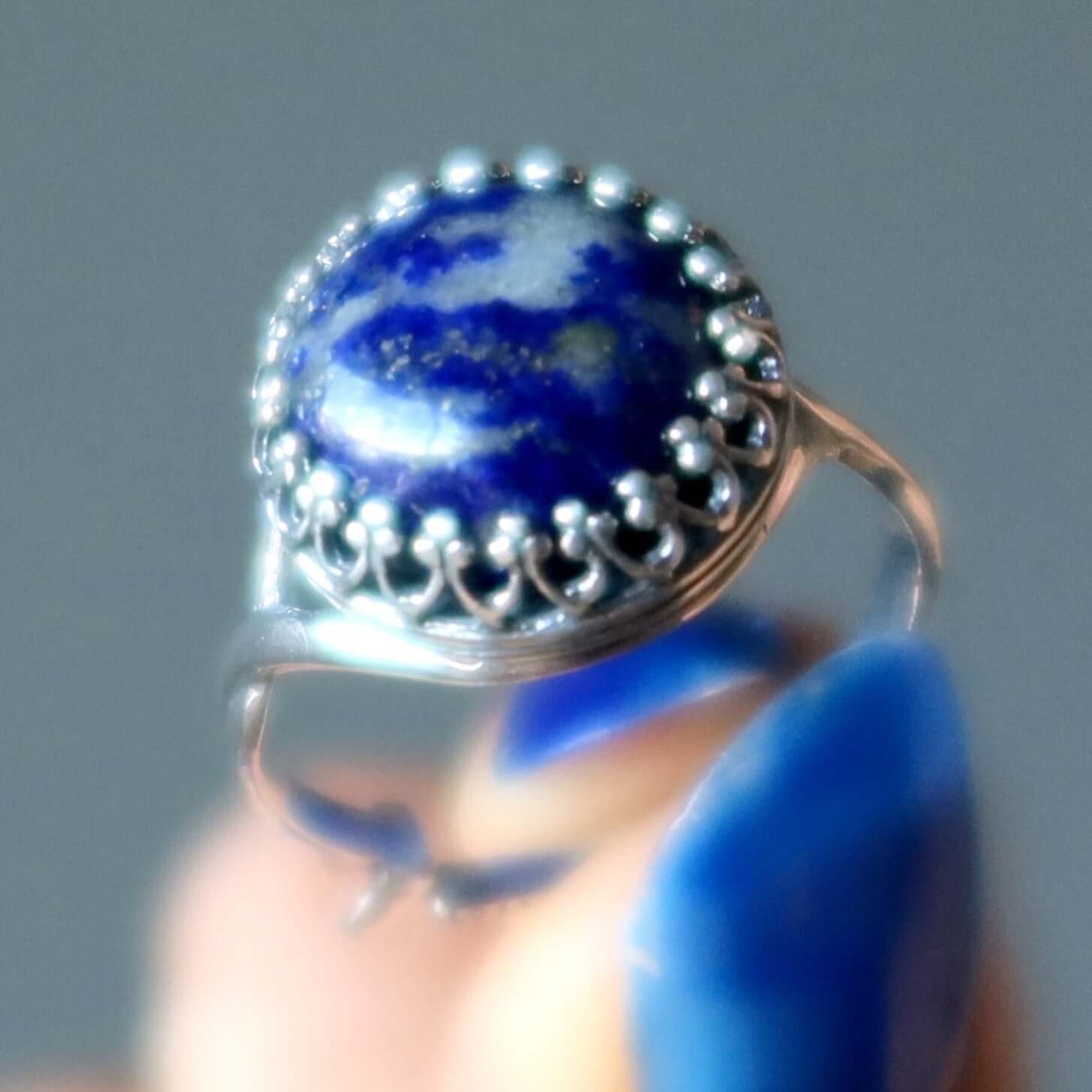 Bague Lapis Divinité Jean Argent Sterling Réglable