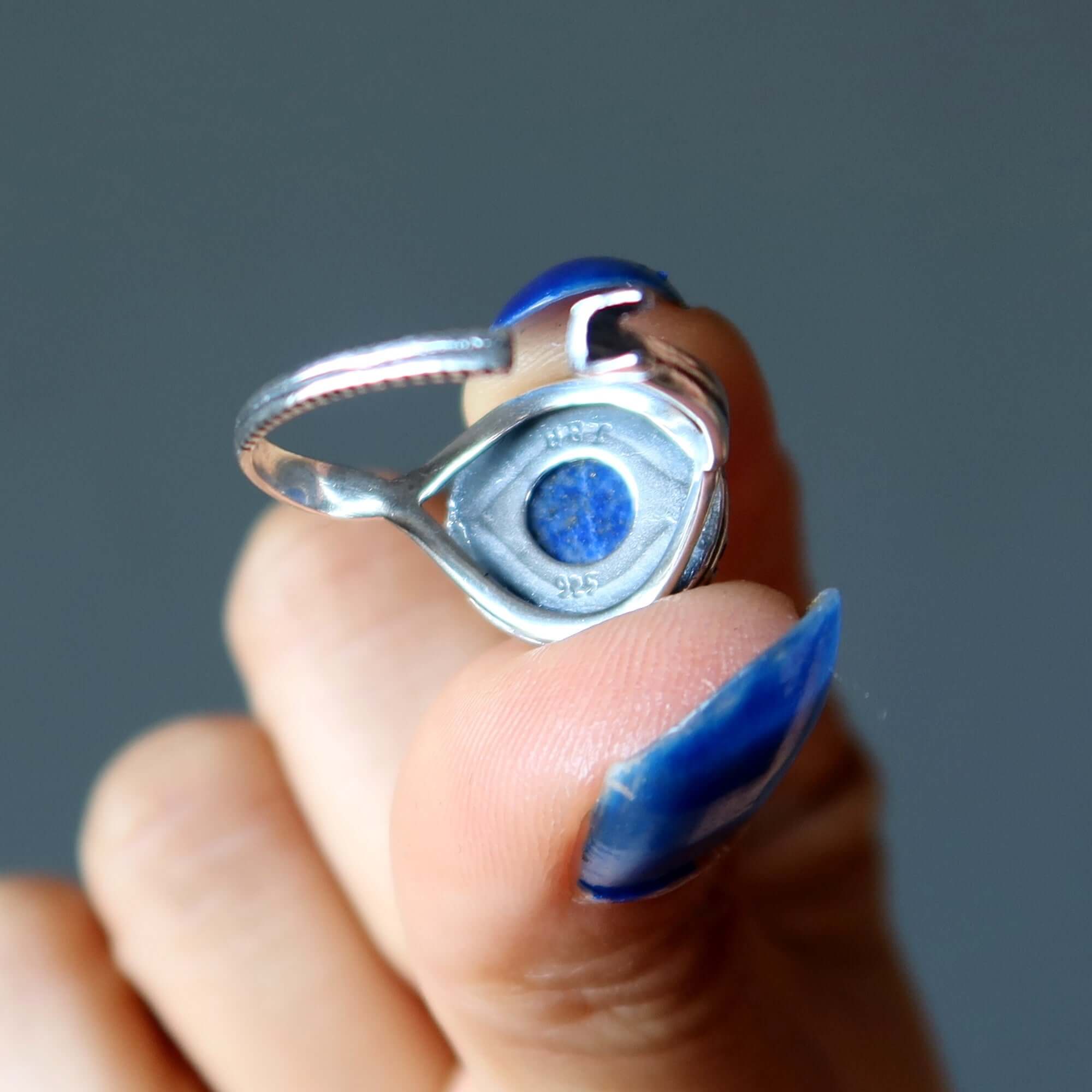 Bague Lapis Divinité Jean Argent Sterling Réglable