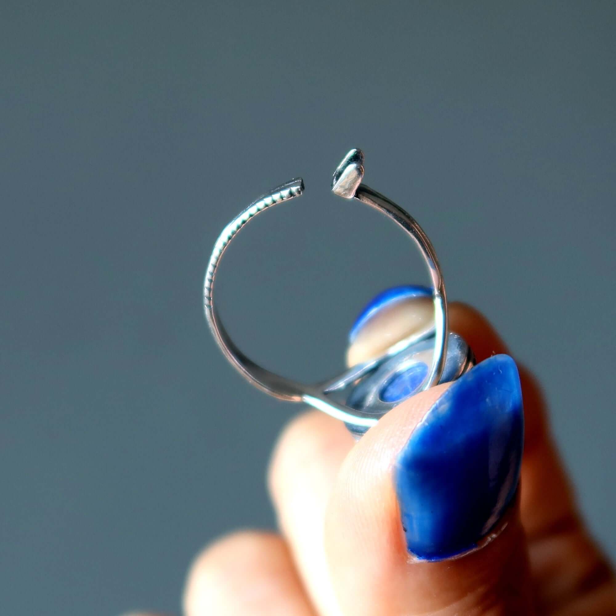 Bague Lapis Divinité Jean Argent Sterling Réglable
