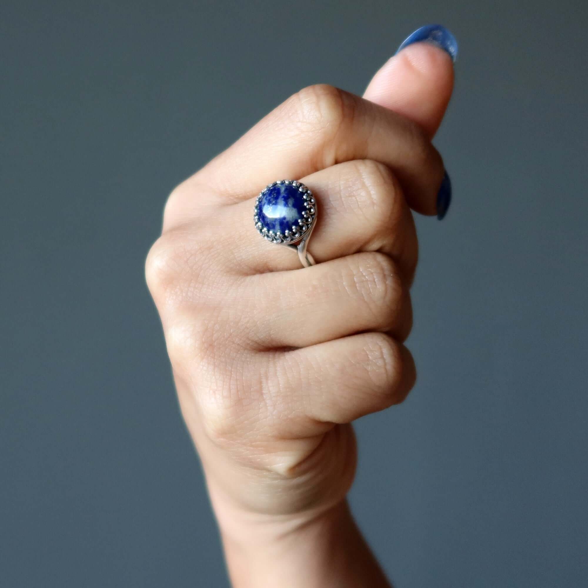 Bague Lapis Divinité Jean Argent Sterling Réglable