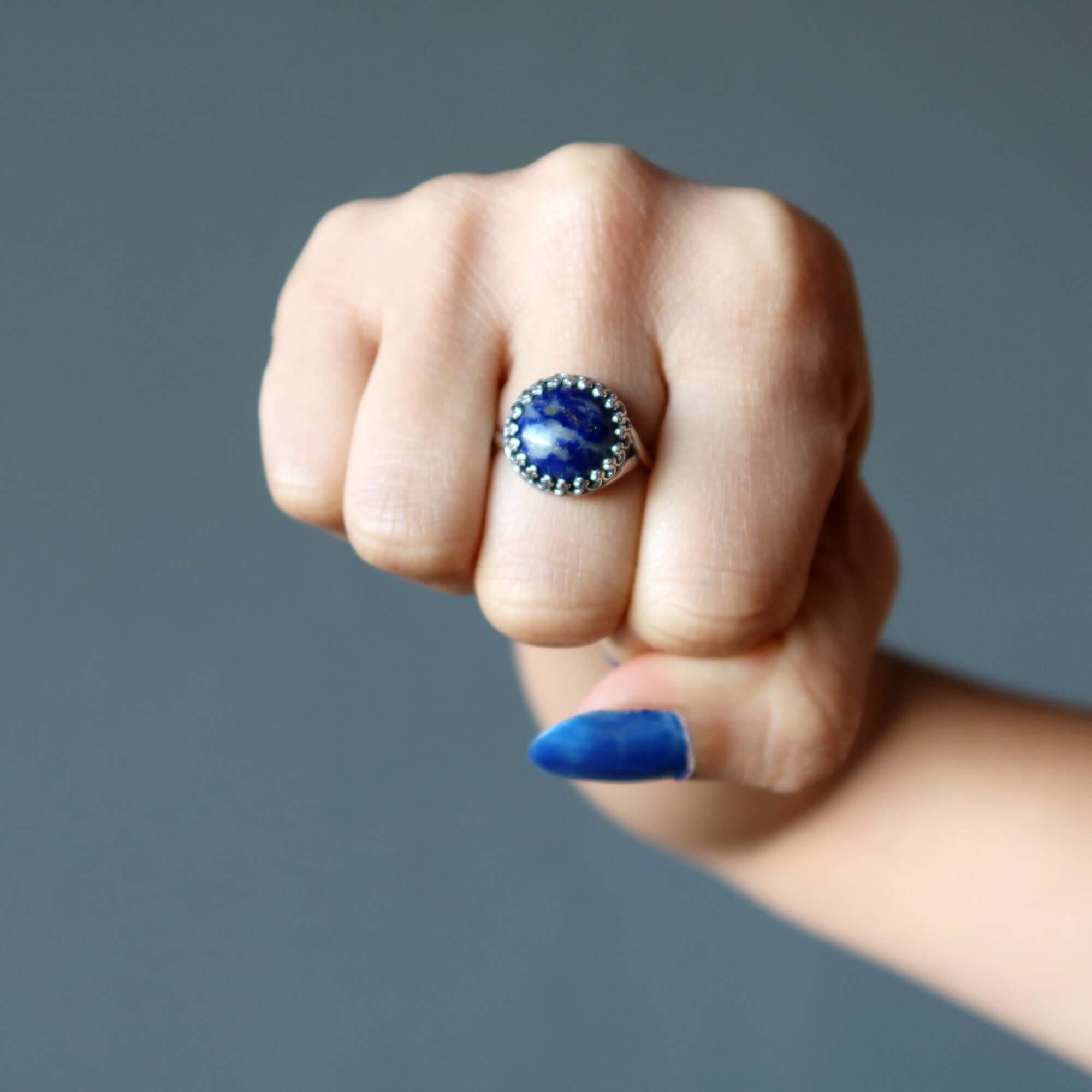 Bague Lapis Divinité Jean Argent Sterling Réglable