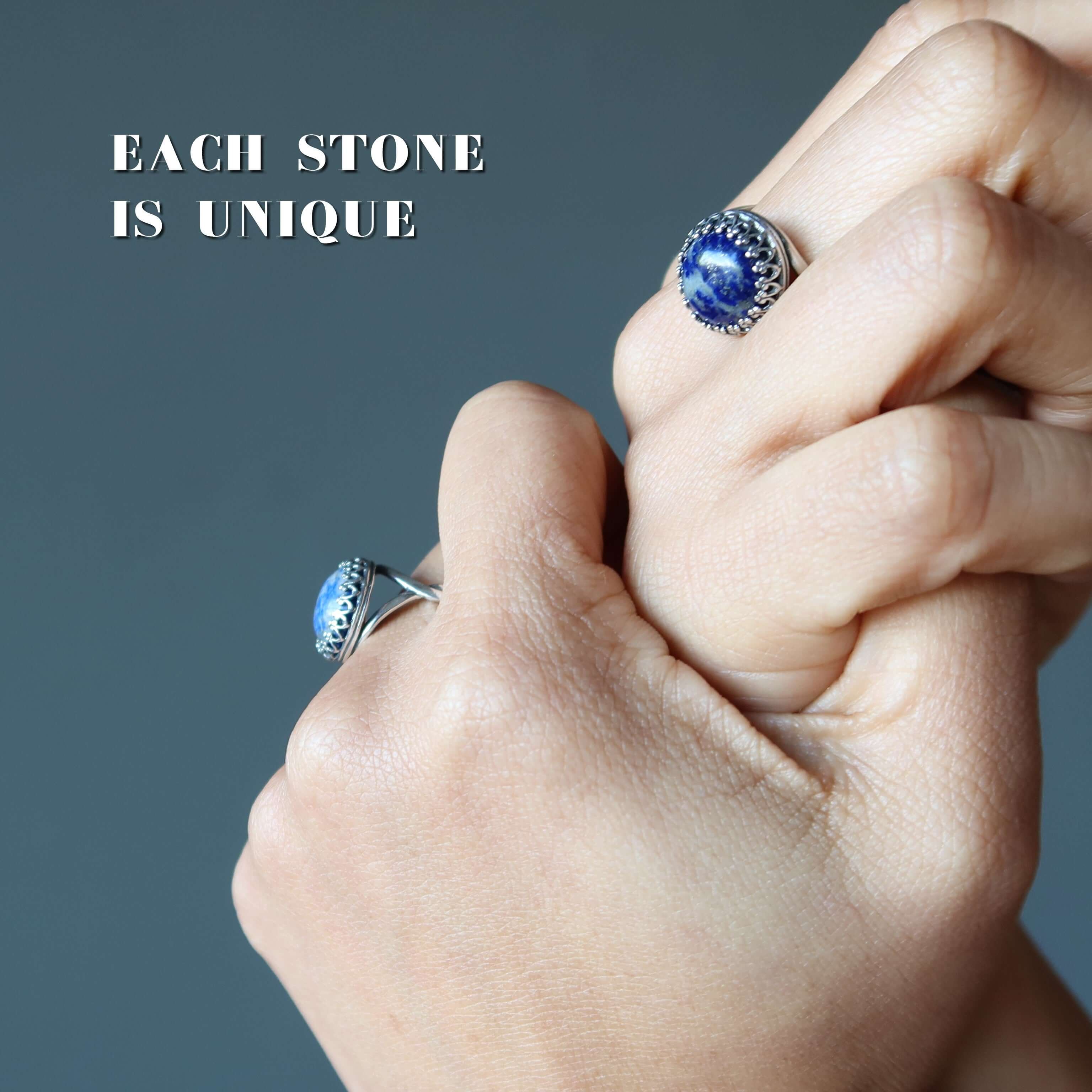Bague Lapis Divinité Jean Argent Sterling Réglable