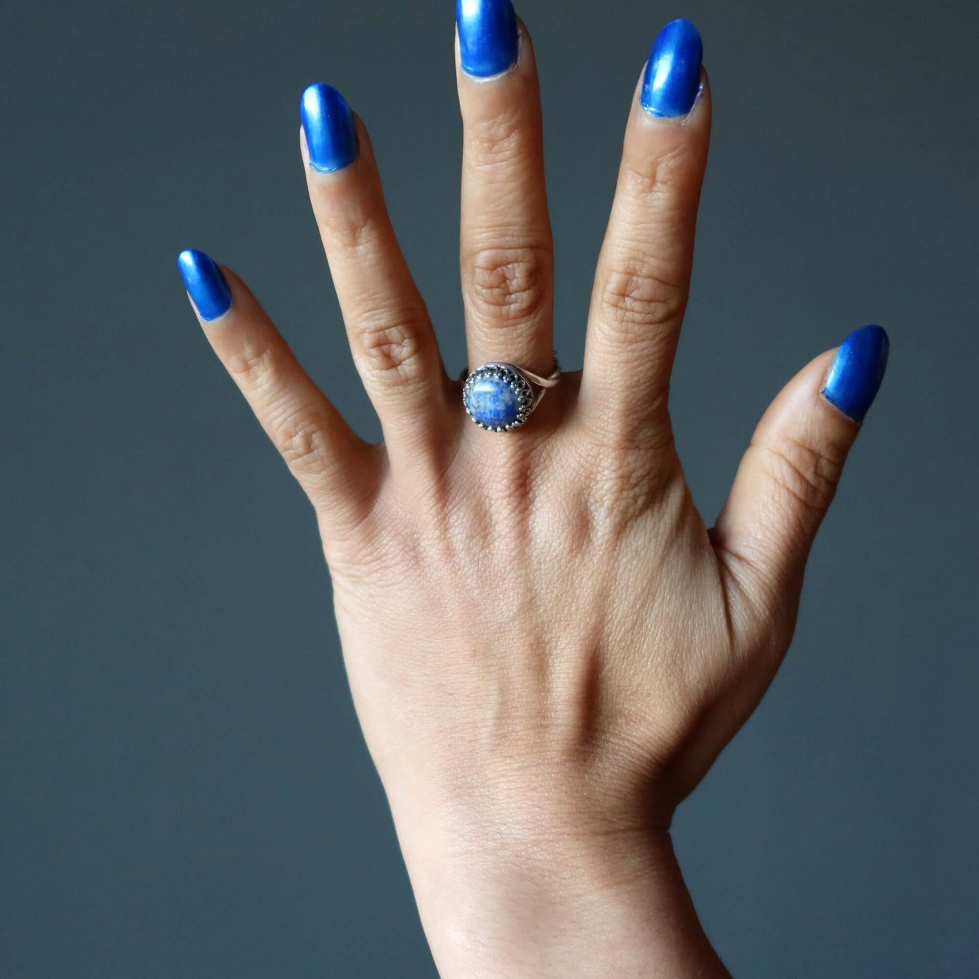 Bague Lapis Divinité Jean Argent Sterling Réglable