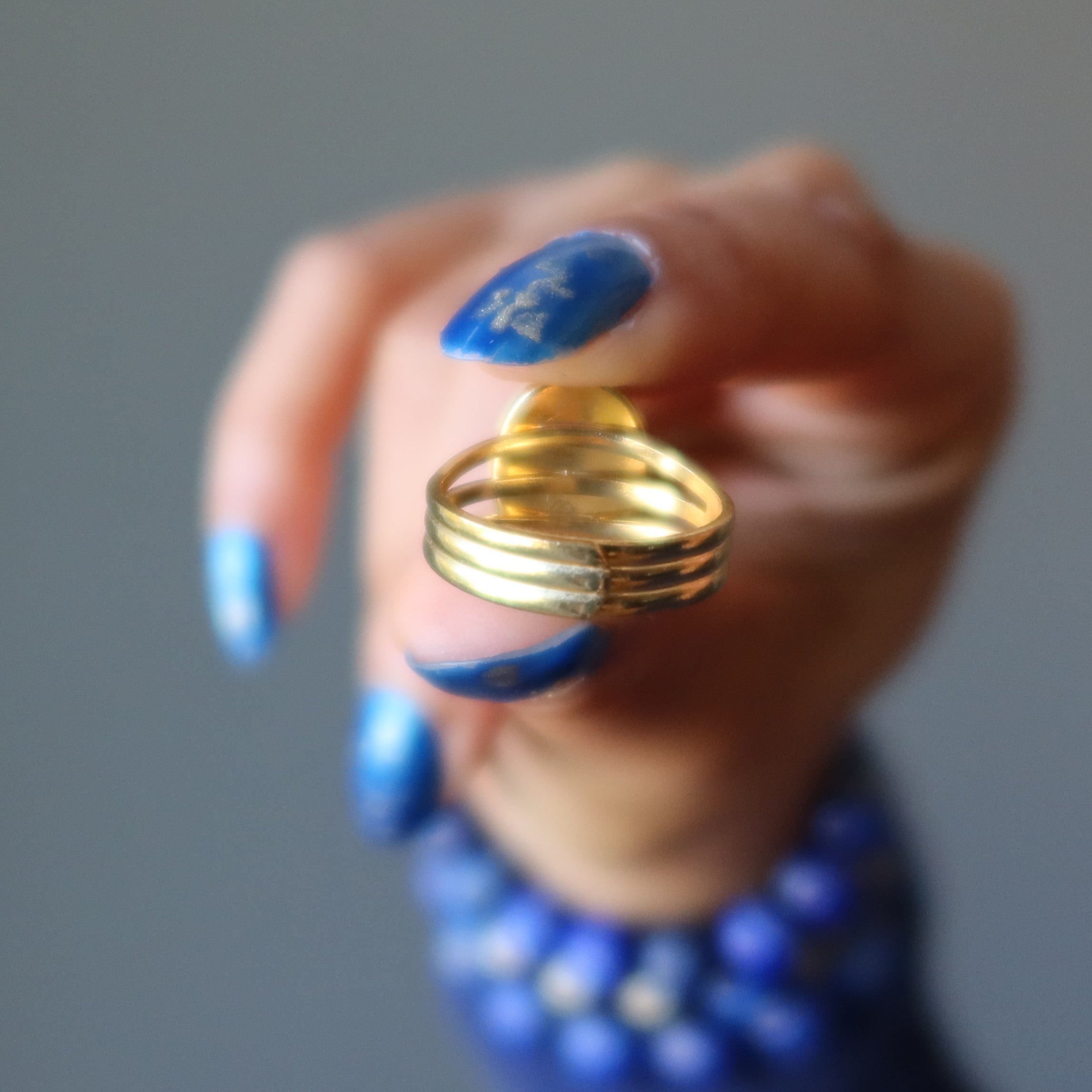 Lapis Ring Starry Night Blue Gold Adjustable