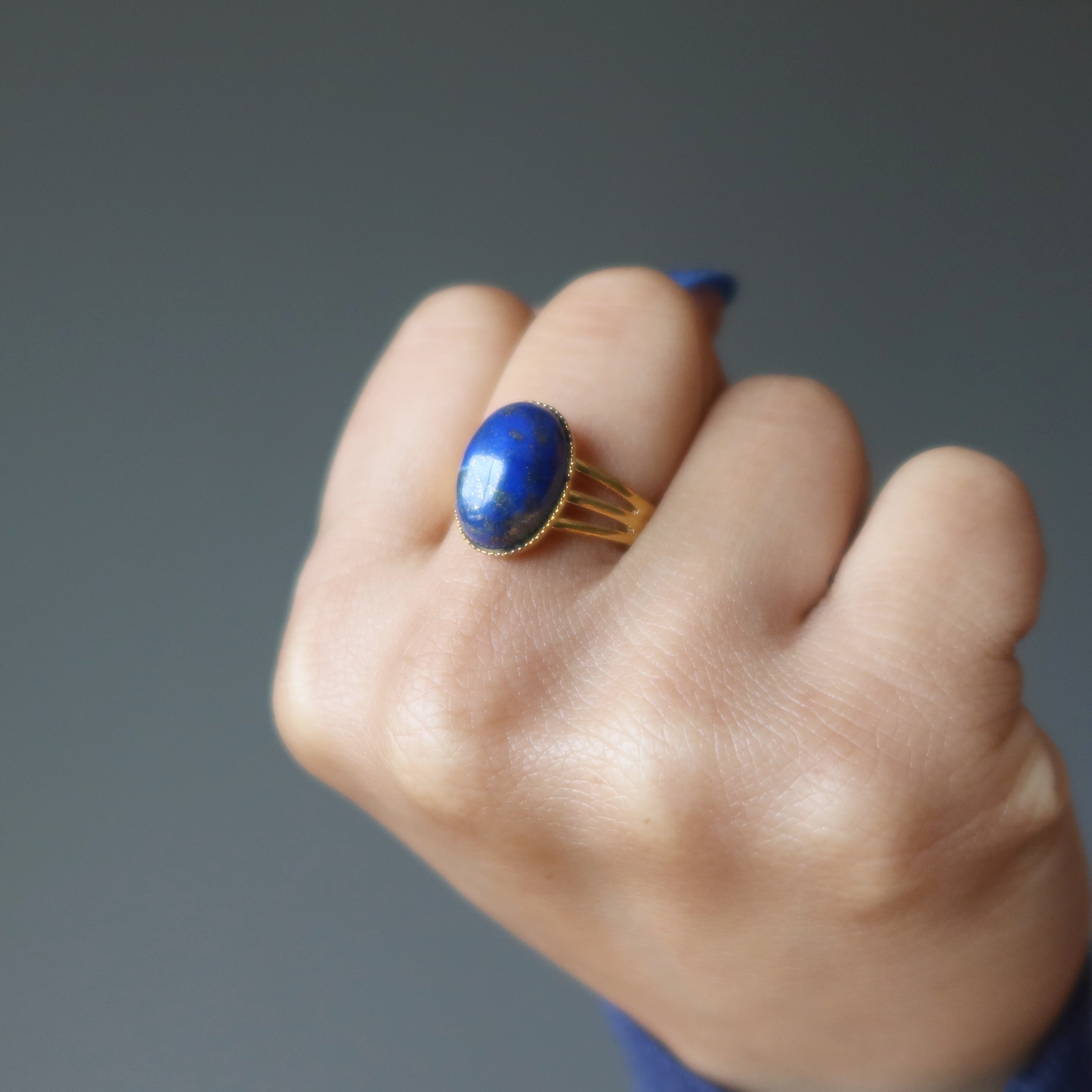 Lapis Ring Starry Night Blue Gold Adjustable