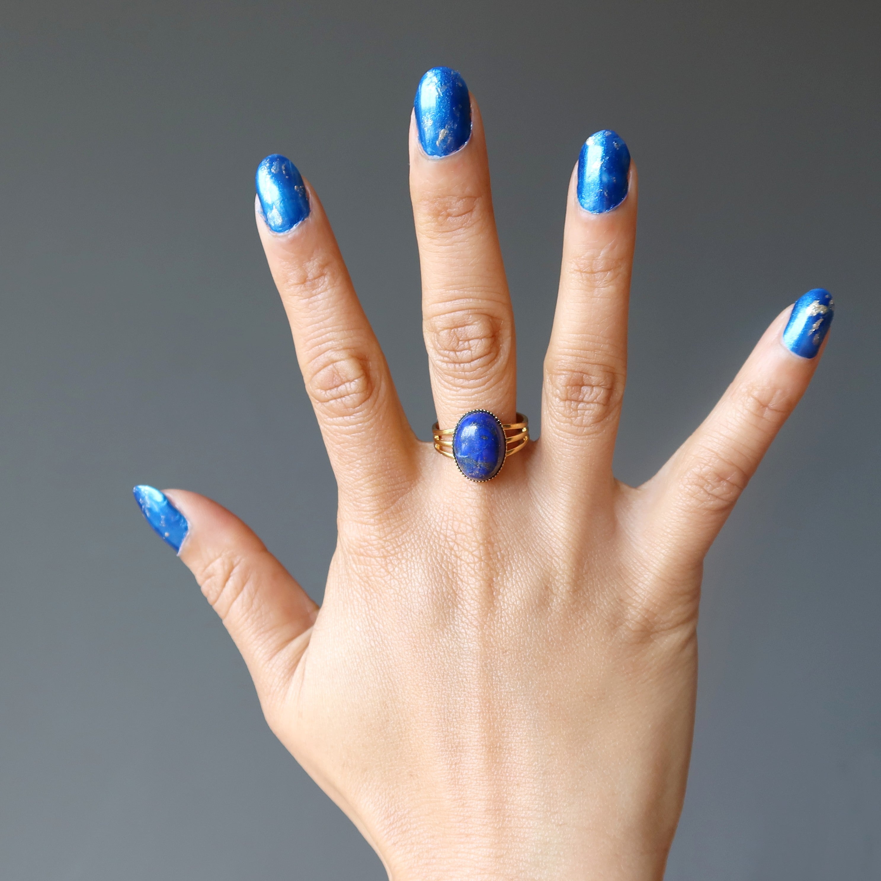 Lapis Ring Starry Night Blue Gold Adjustable