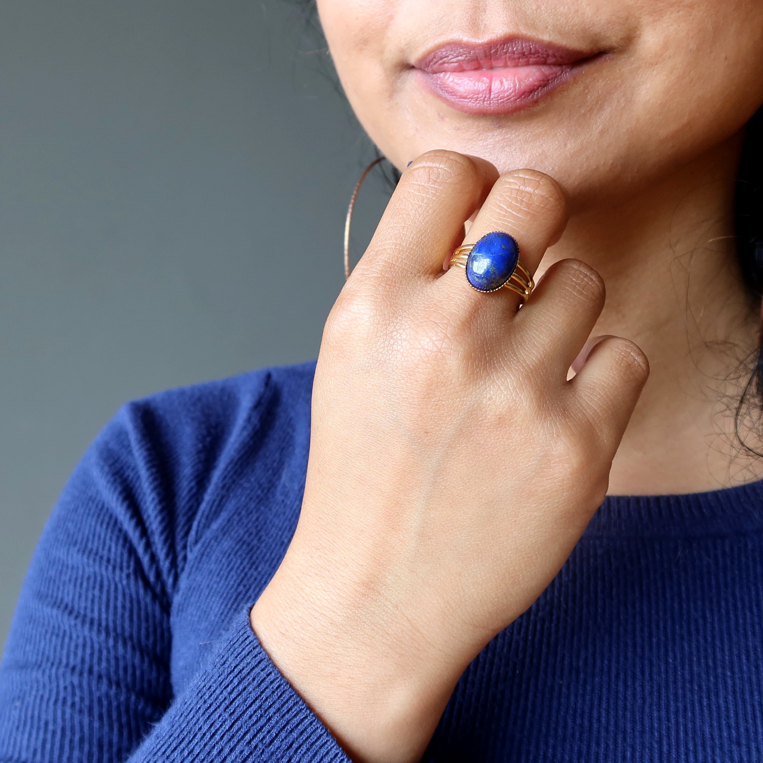 Lapis Ring Starry Night Blue Gold Adjustable