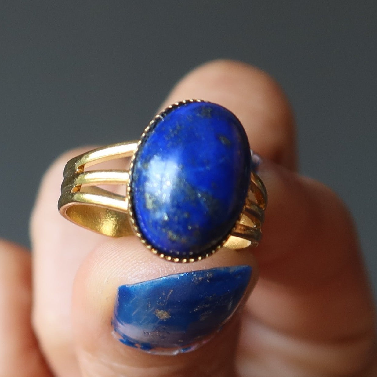 Lapis Ring Starry Night Blue Gold Adjustable