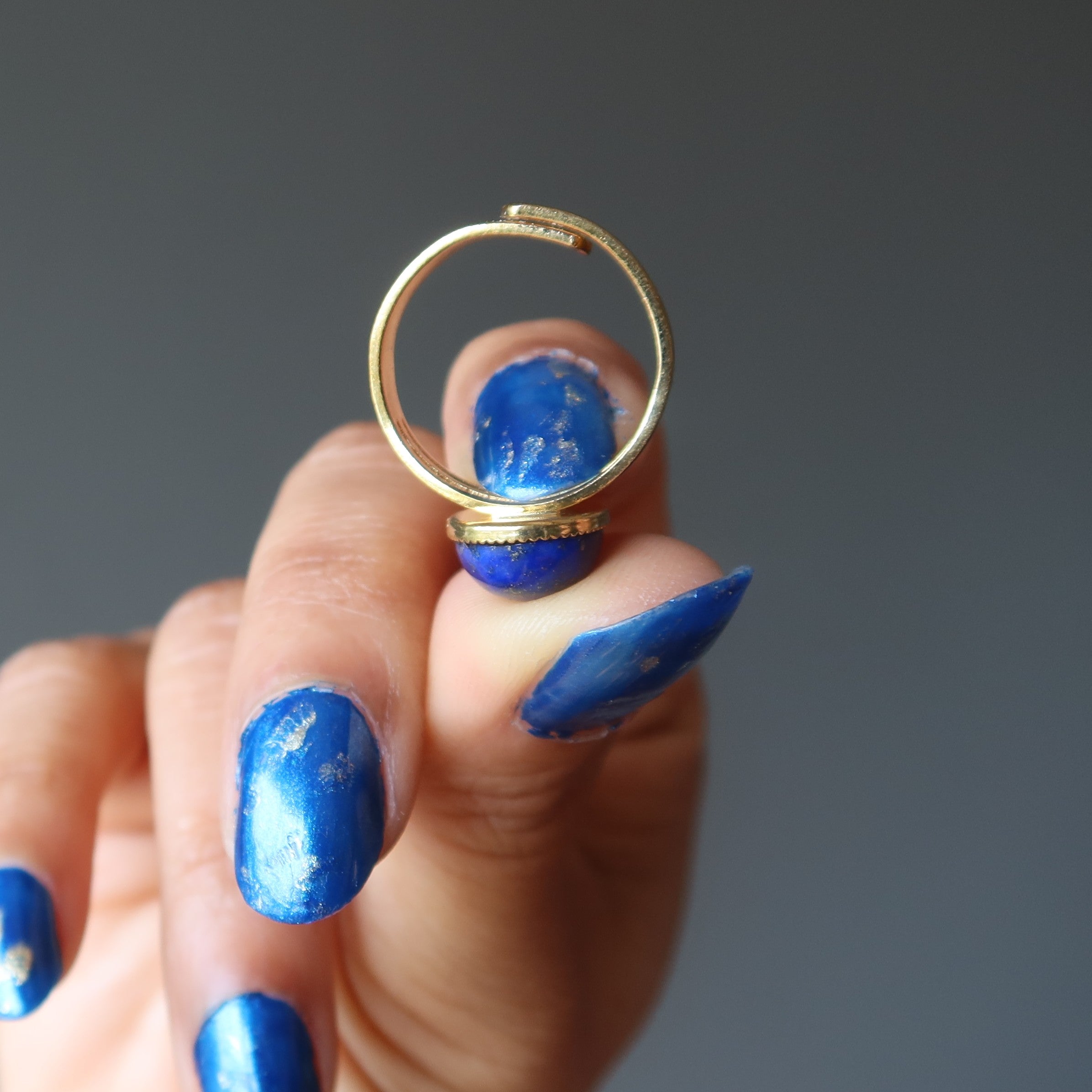 Lapis Ring Starry Night Blue Gold Adjustable