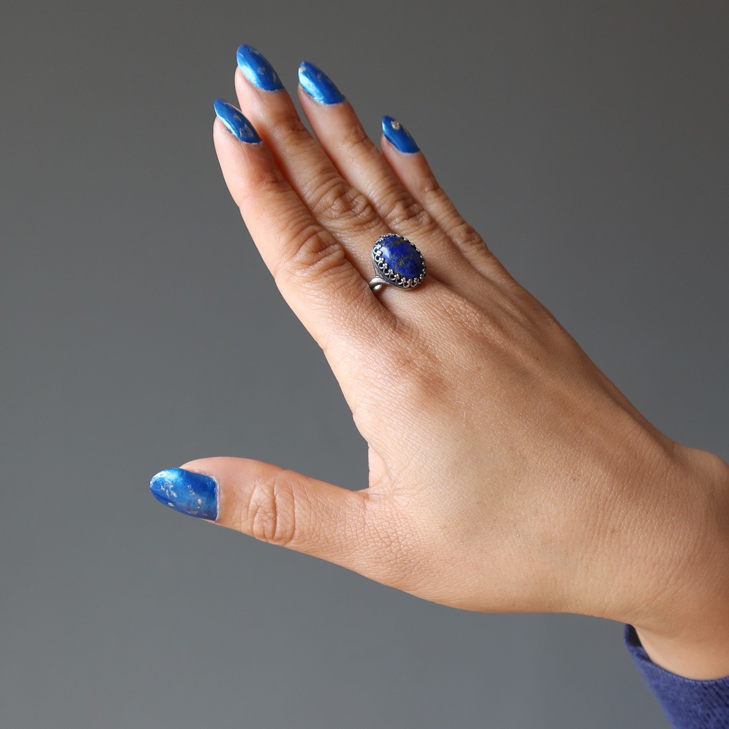 Lapis Lazuli Ring Royal Blue Oval Gemstone in Sterling Silver Adjustable