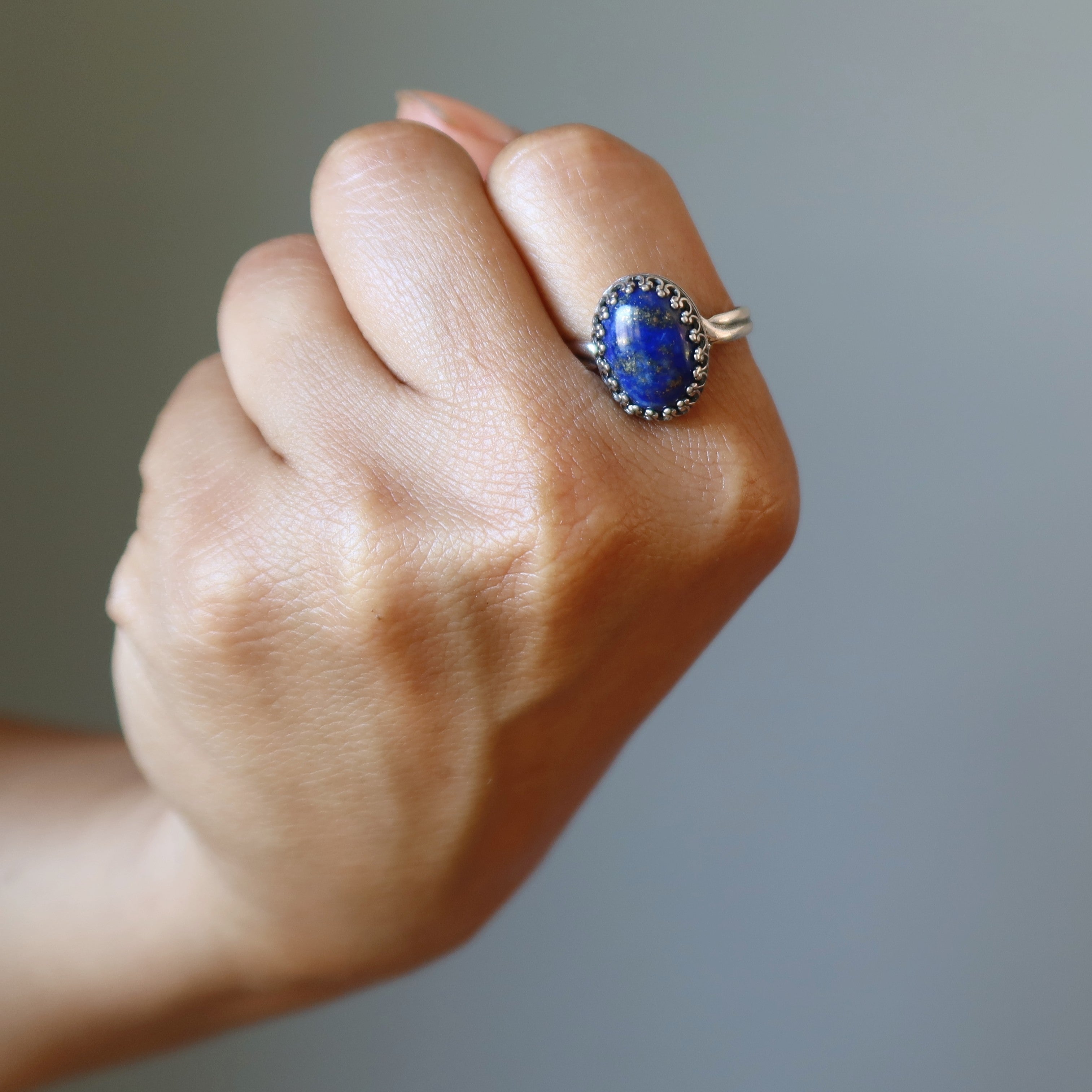 Lapis Lazuli Ring Royal Blue Oval Gemstone in Sterling Silver Adjustable