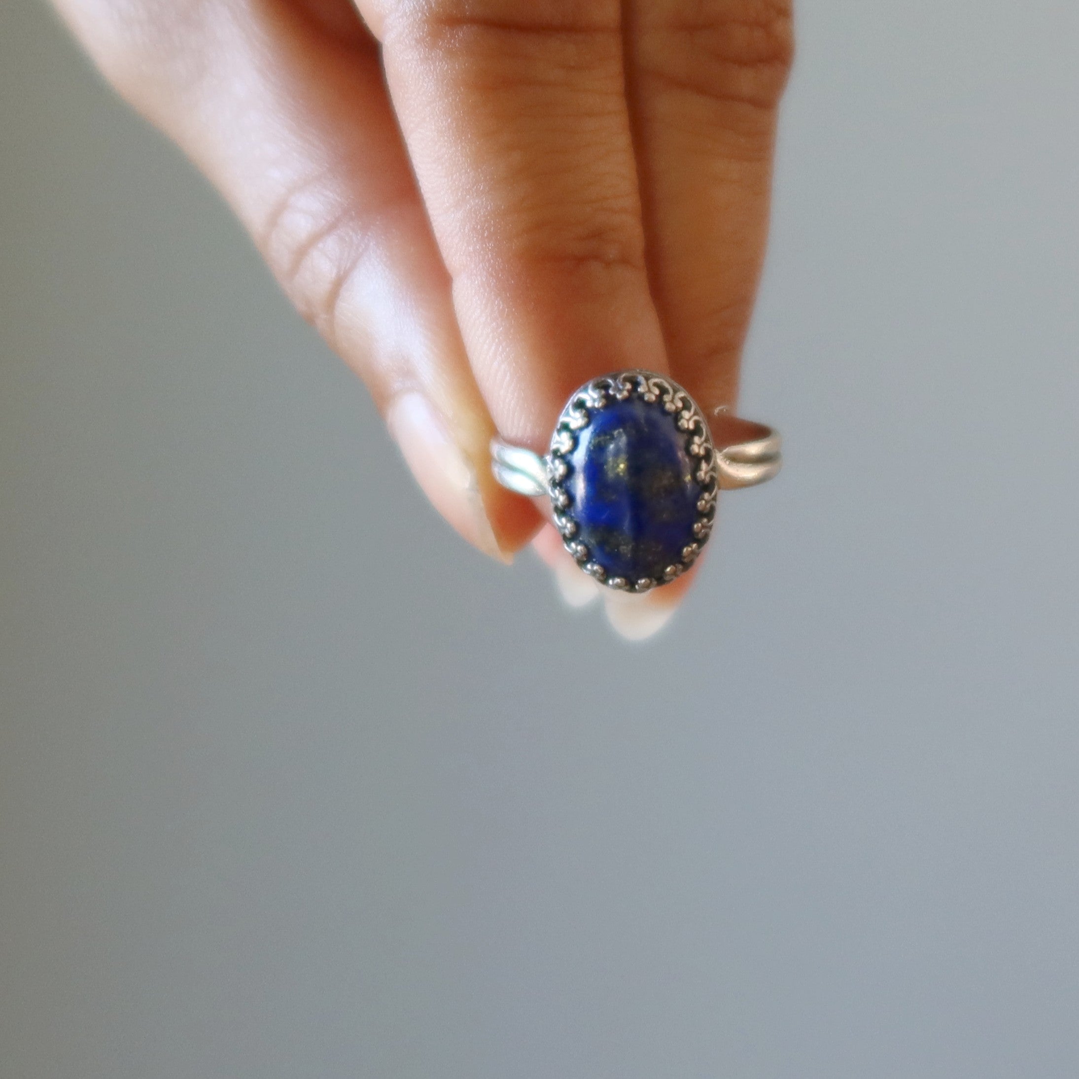 Lapis Lazuli Ring Royal Blue Oval Gemstone in Sterling Silver Adjustable