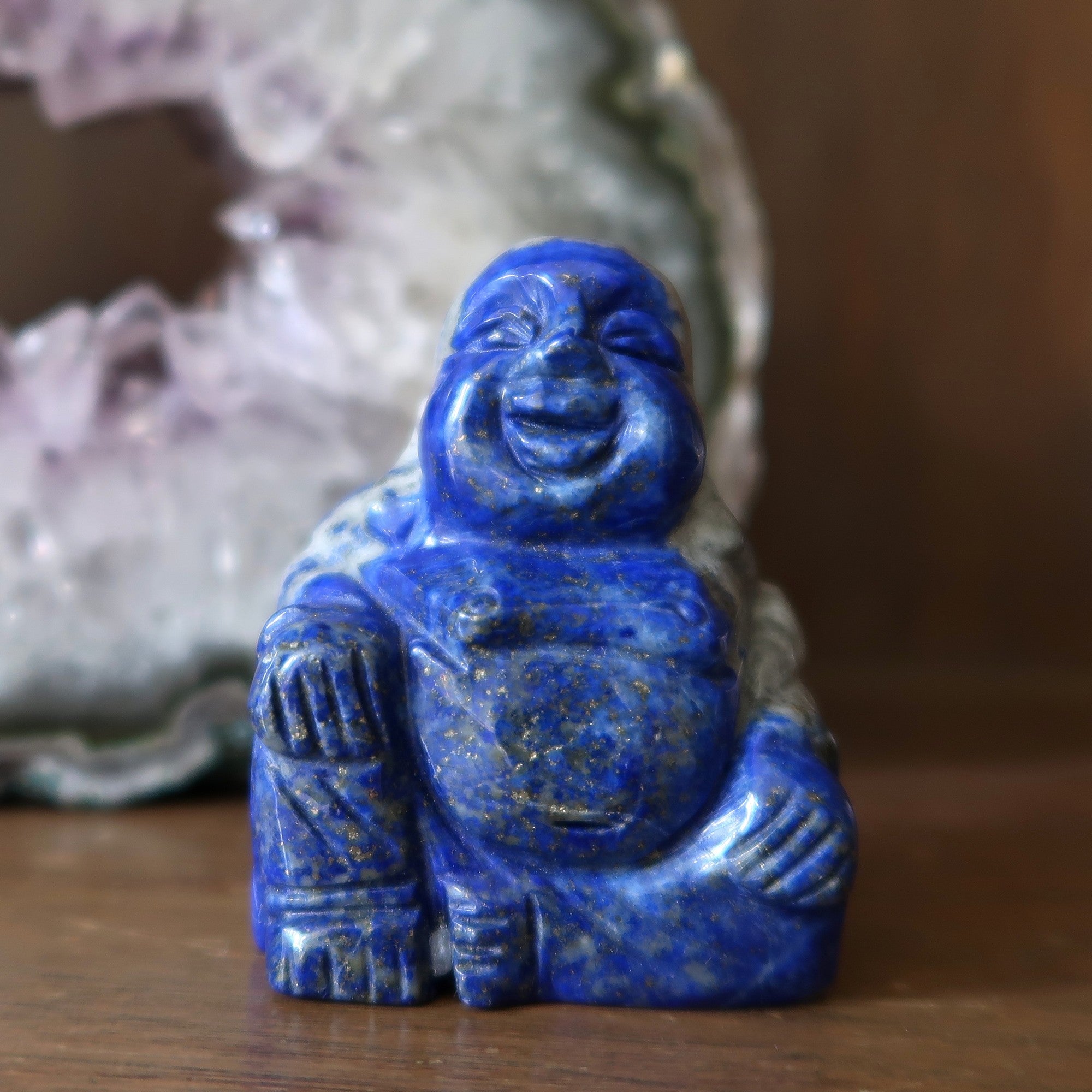 Lapis Lazuli Laughing Buddha Happiness Crystal God Statue