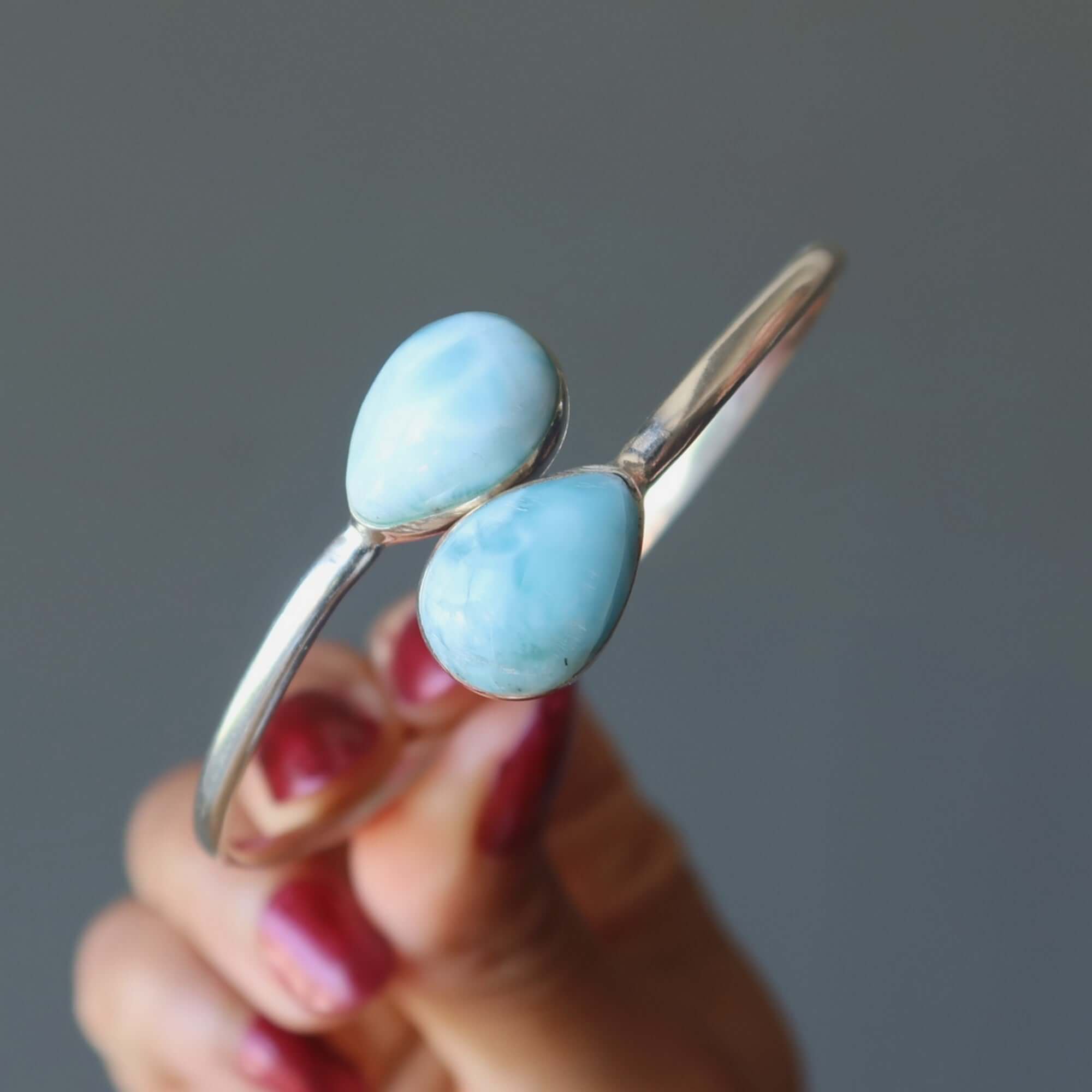 Bracelet jonc en larimar Bleu Océan Argent Sterling
