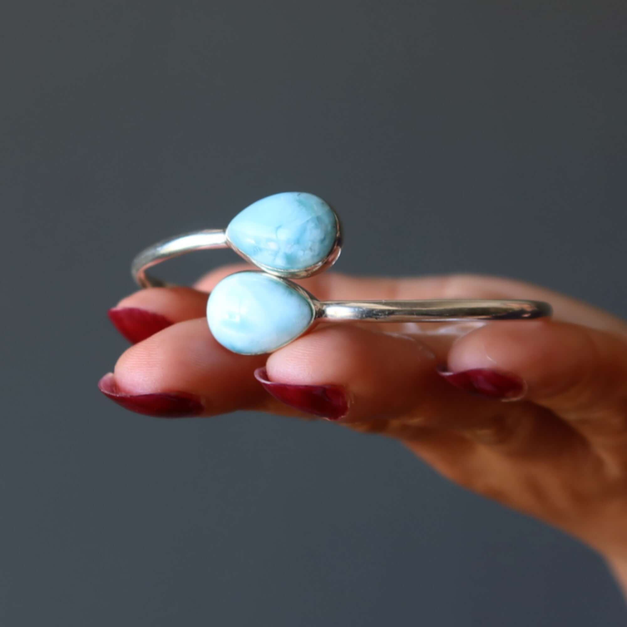 Bracelet jonc en larimar Bleu Océan Argent Sterling
