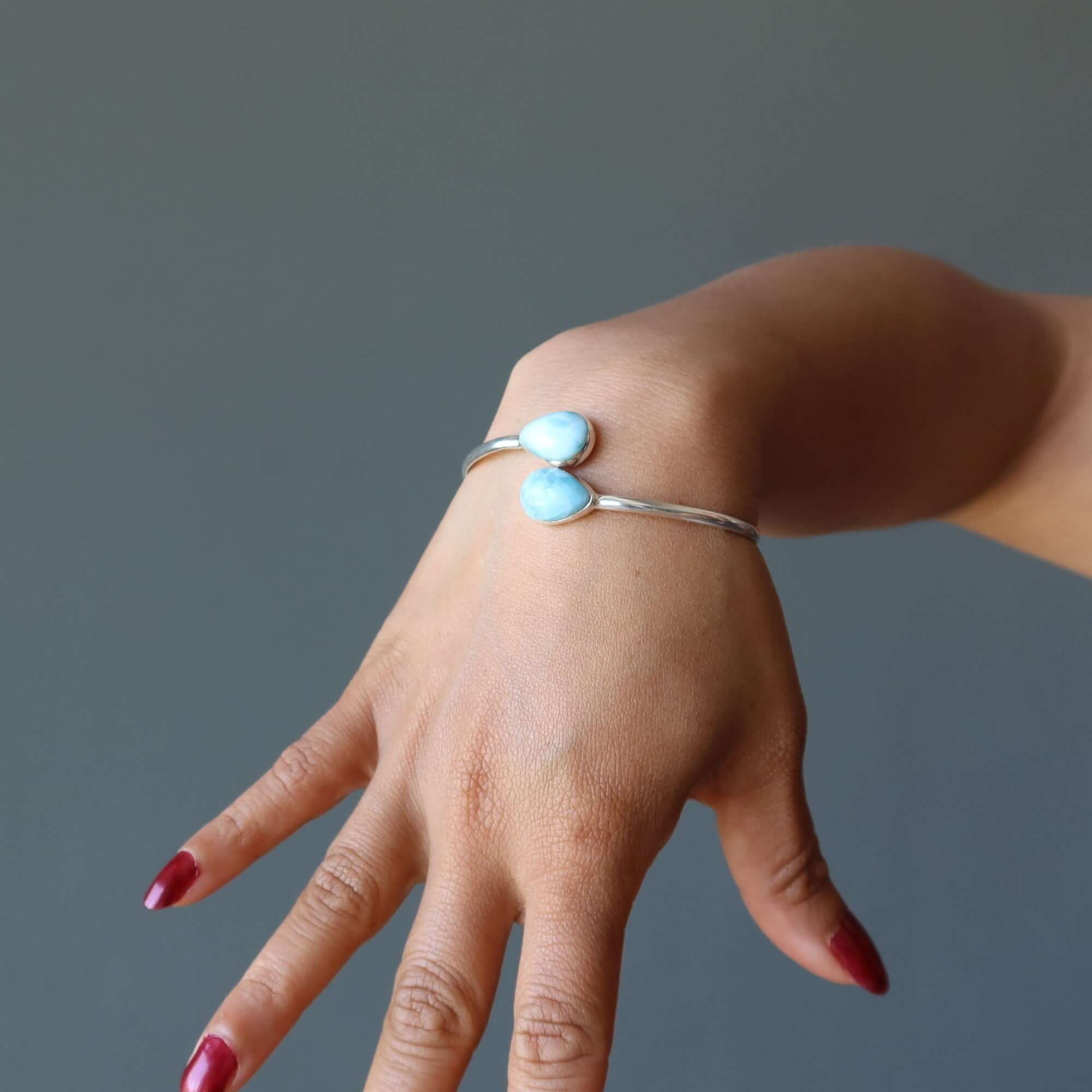 Bracelet jonc en larimar Bleu Océan Argent Sterling