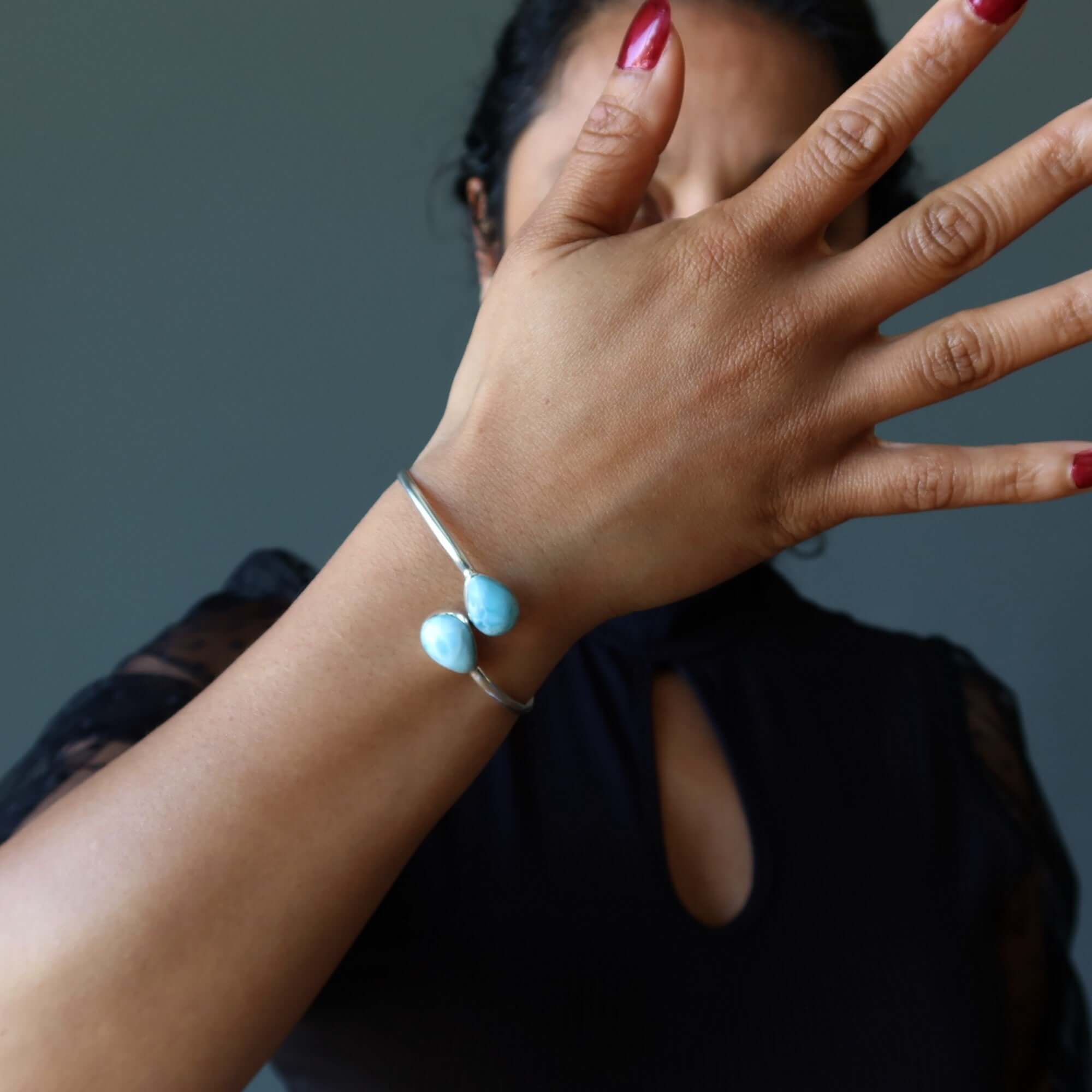 Bracelet jonc en larimar Bleu Océan Argent Sterling