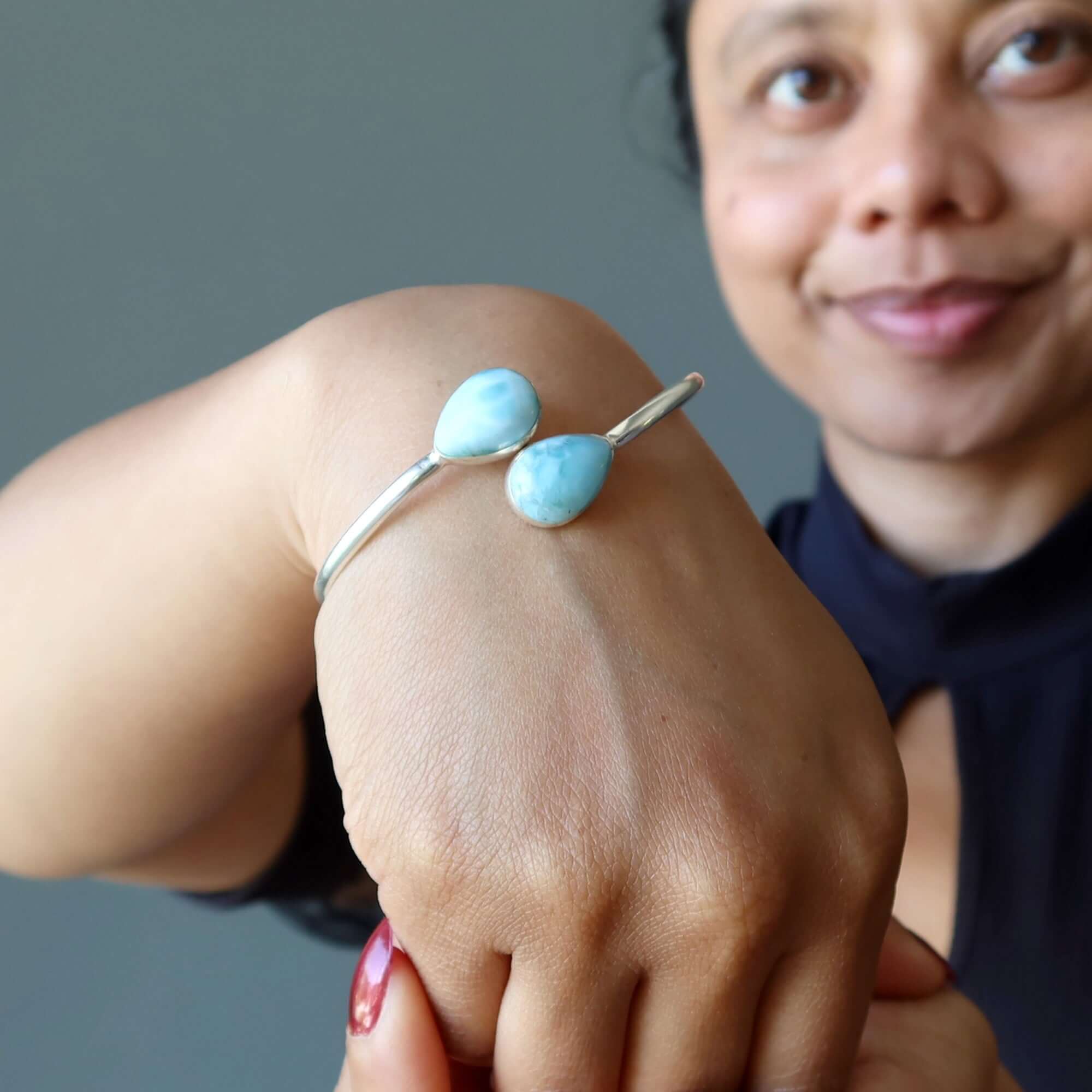 Bracelet jonc en larimar Bleu Océan Argent Sterling