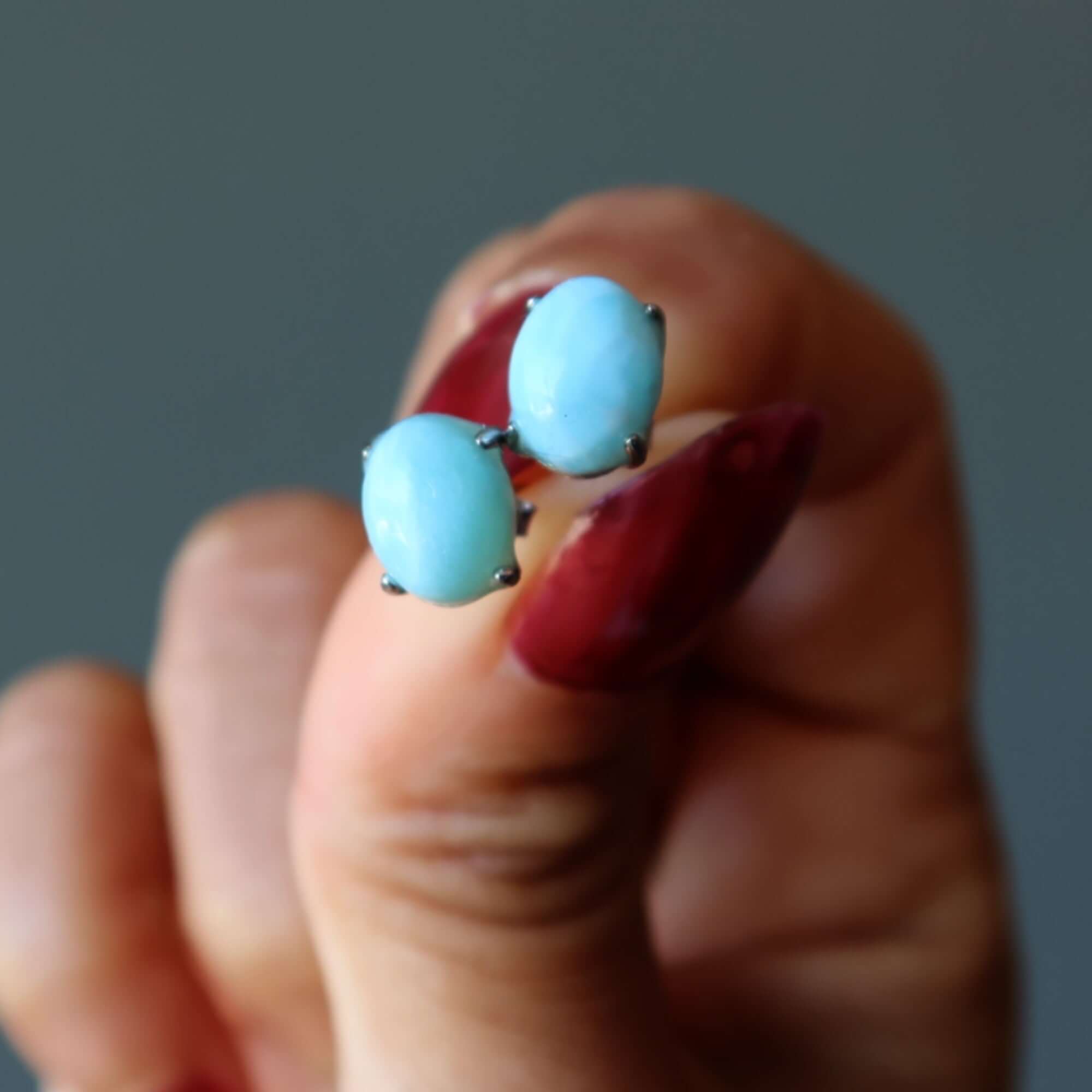 Boucles d'oreilles Larimar clous bleu caraïbes en argent sterling