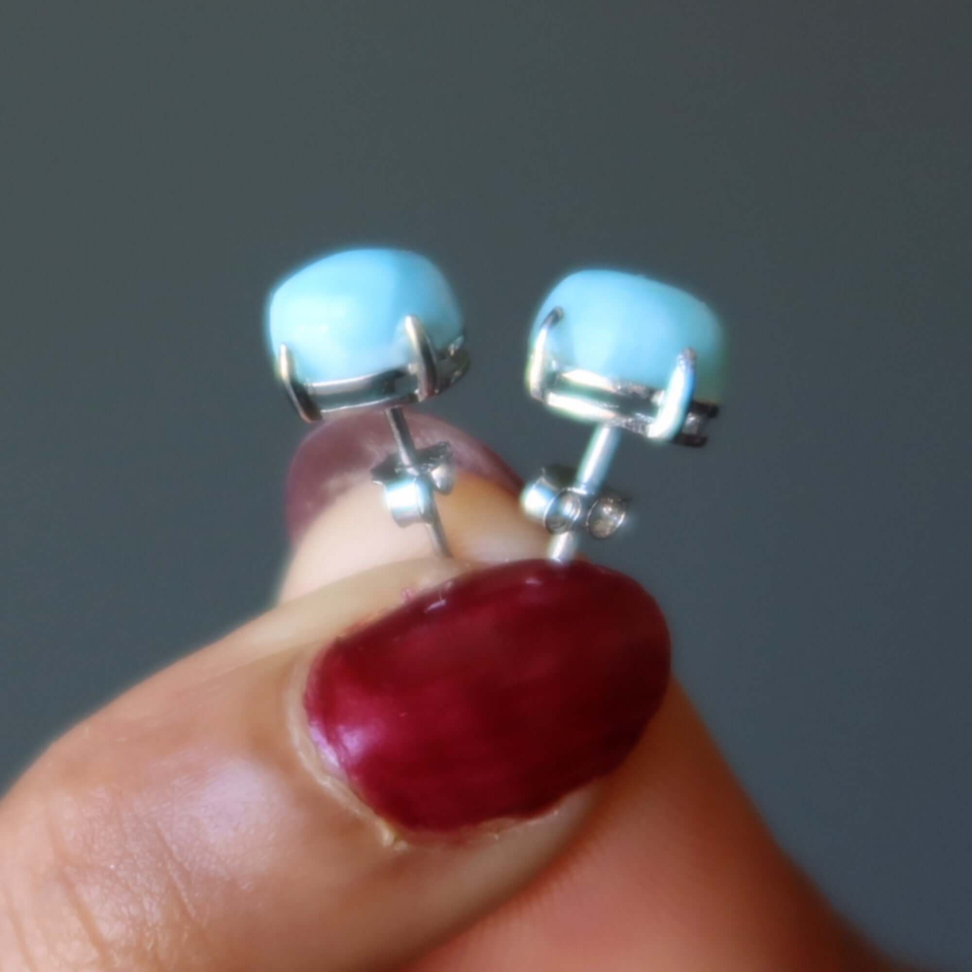 Boucles d'oreilles Larimar clous bleu caraïbes en argent sterling