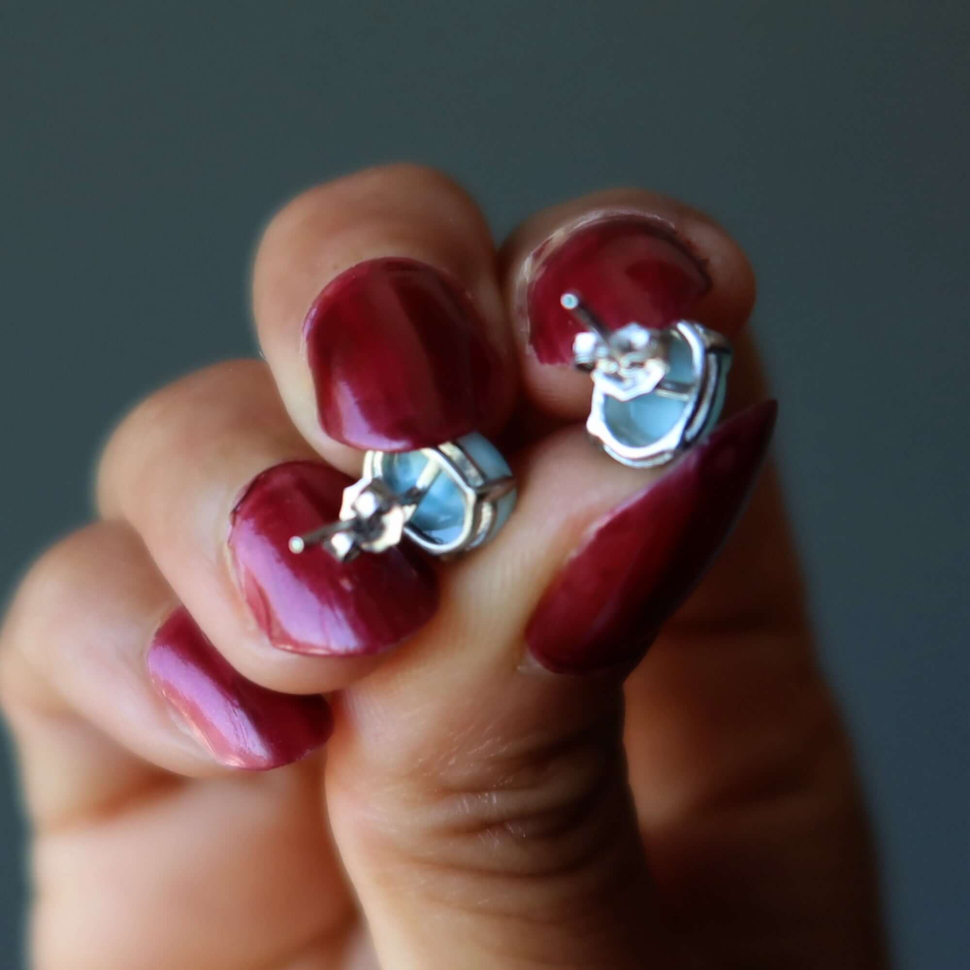 Boucles d'oreilles Larimar clous bleu caraïbes en argent sterling