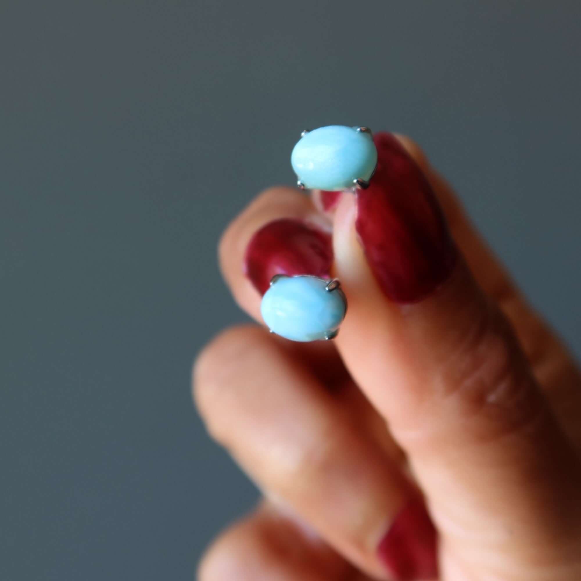 Boucles d'oreilles Larimar clous bleu caraïbes en argent sterling